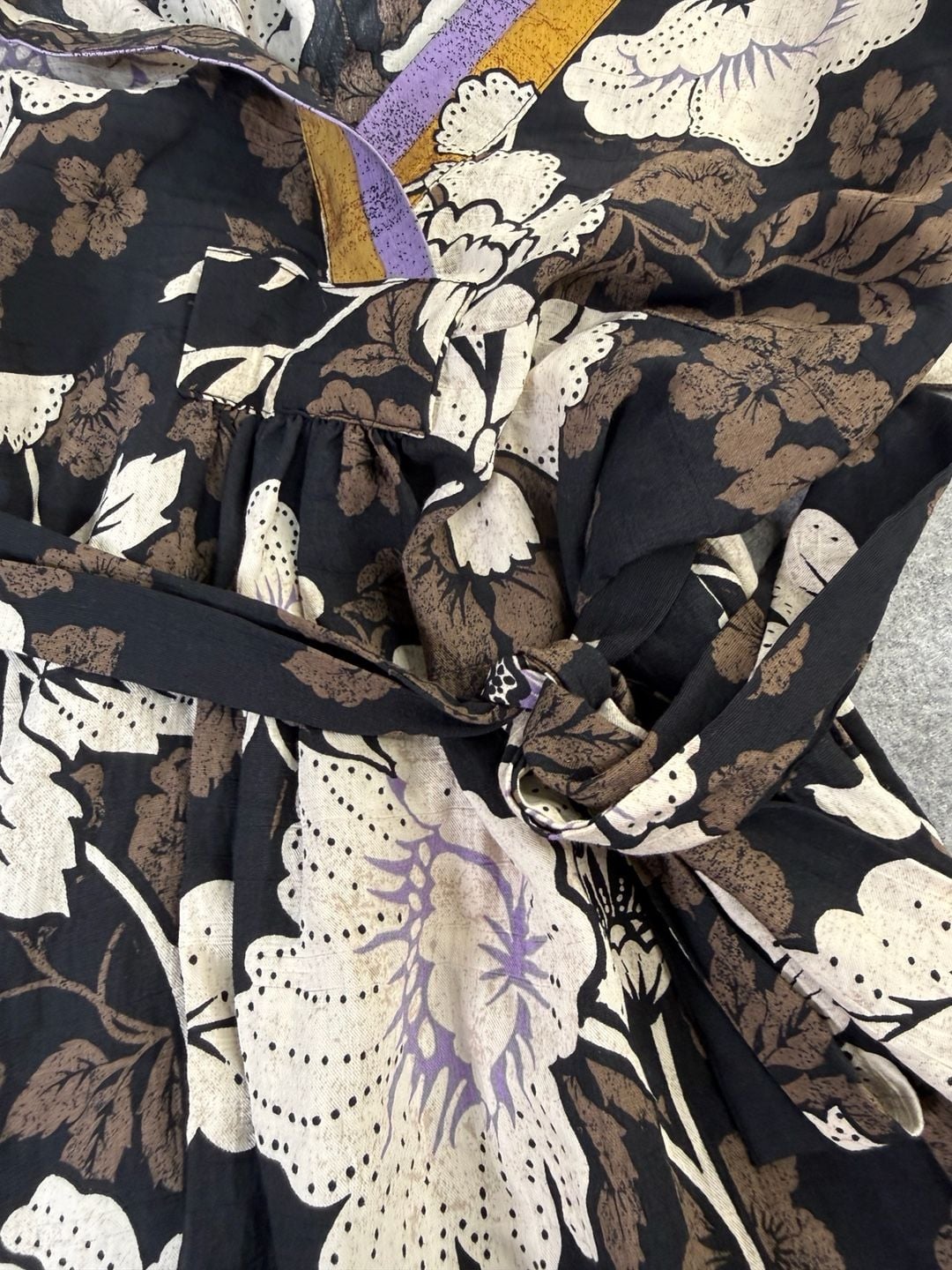 Sofia Jeans Floral Midi Dress Size L Black Tie Back Kimono Sleeve 6