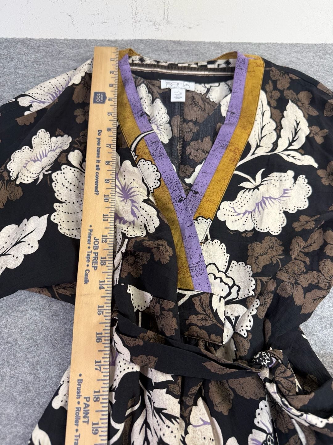 Sofia Jeans Floral Midi Dress Size L Black Tie Back Kimono Sleeve 8