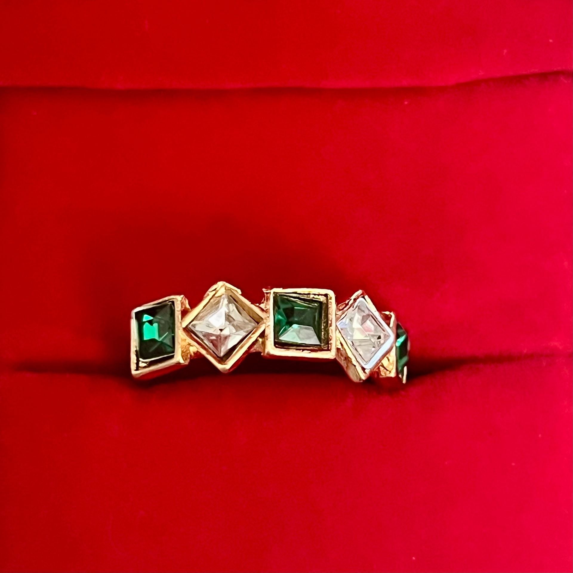 Handcrafted Square Emerald Intricate Detail Gemstones Statement Band Size 7 2