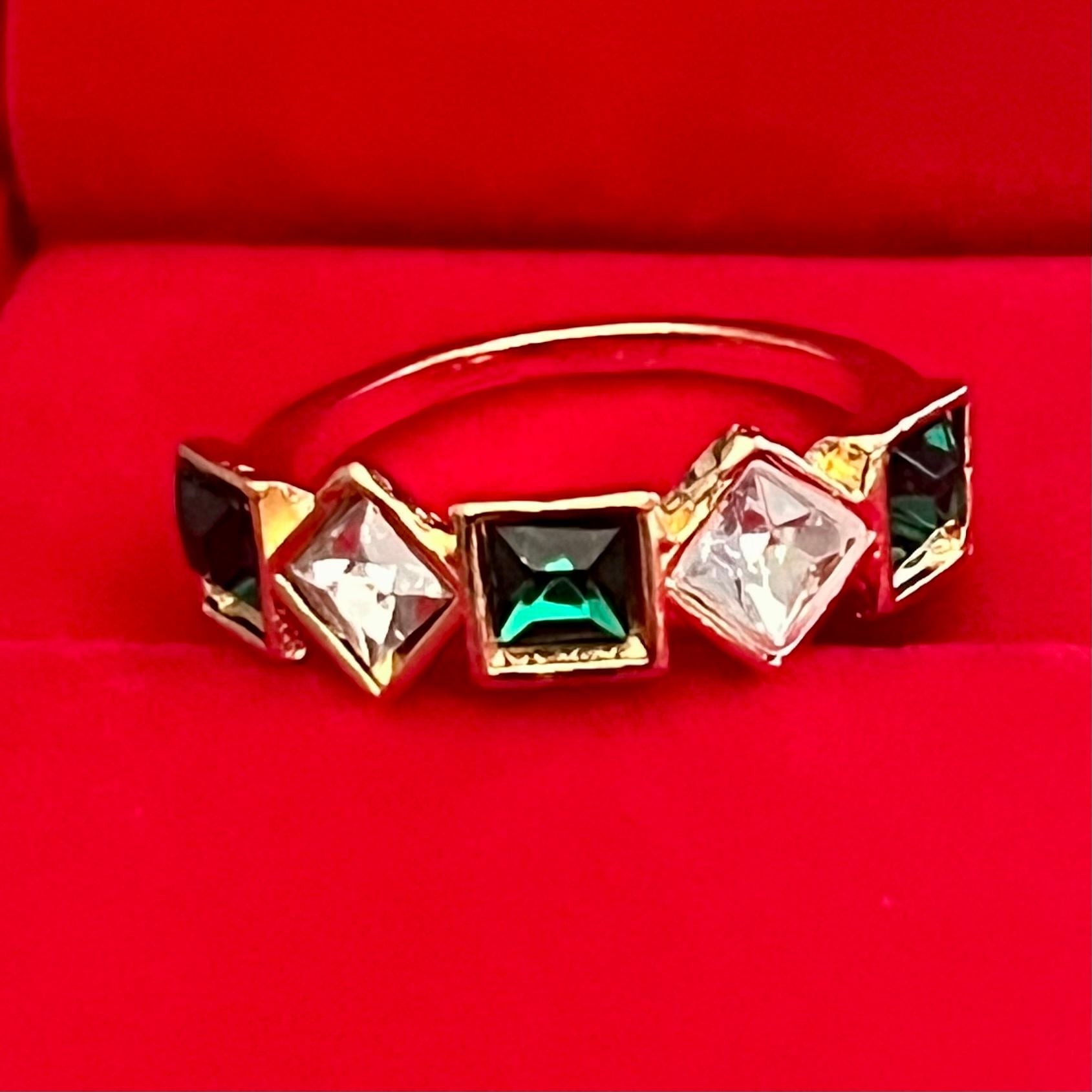 Handcrafted Square Emerald Intricate Detail Gemstones Statement Band Size 7 3