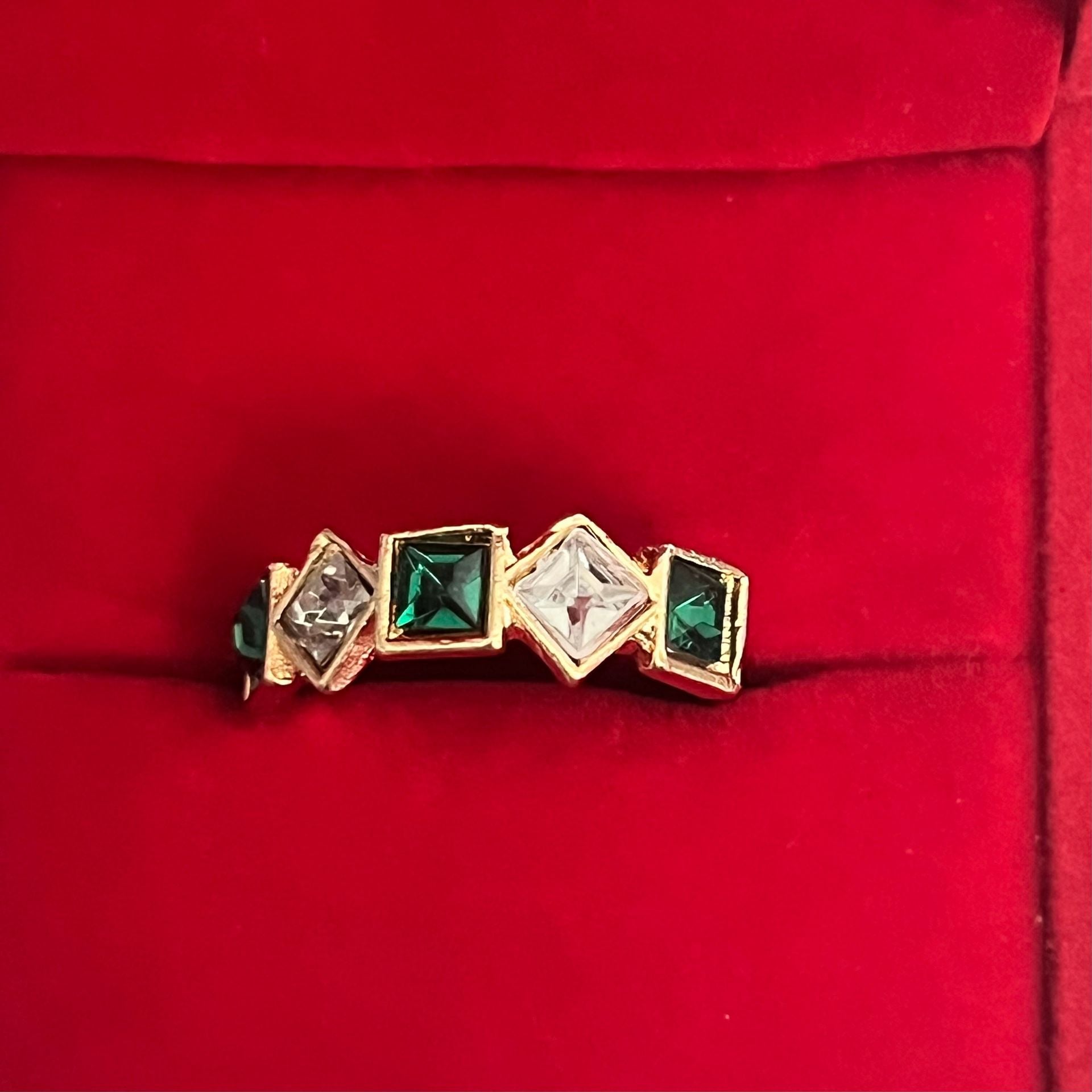 Handcrafted Square Emerald Intricate Detail Gemstones Statement Band Size 7 4