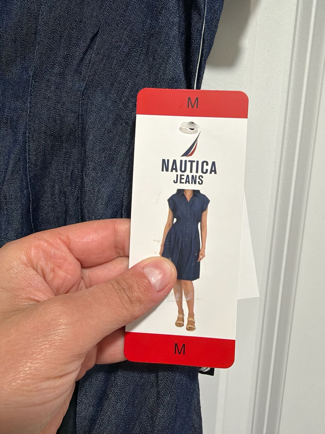 Nautica Jeans Denim Shirtdress Size M Dark Blue Chambray Button Front 2