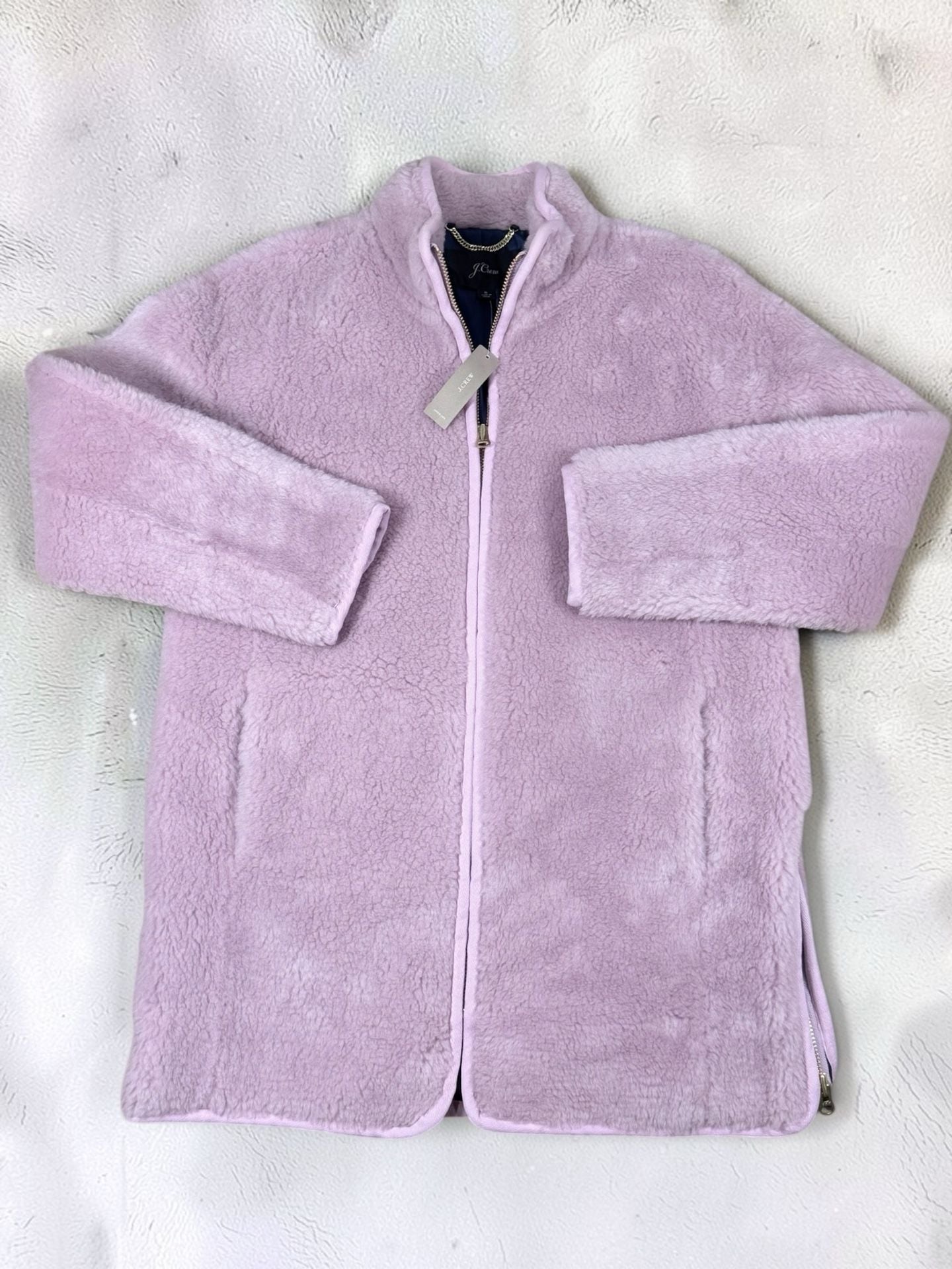 Women’s J.Crew Zip-Up Teddy Fleece Coat Jacket Purple Brand New With tags Sz S 3