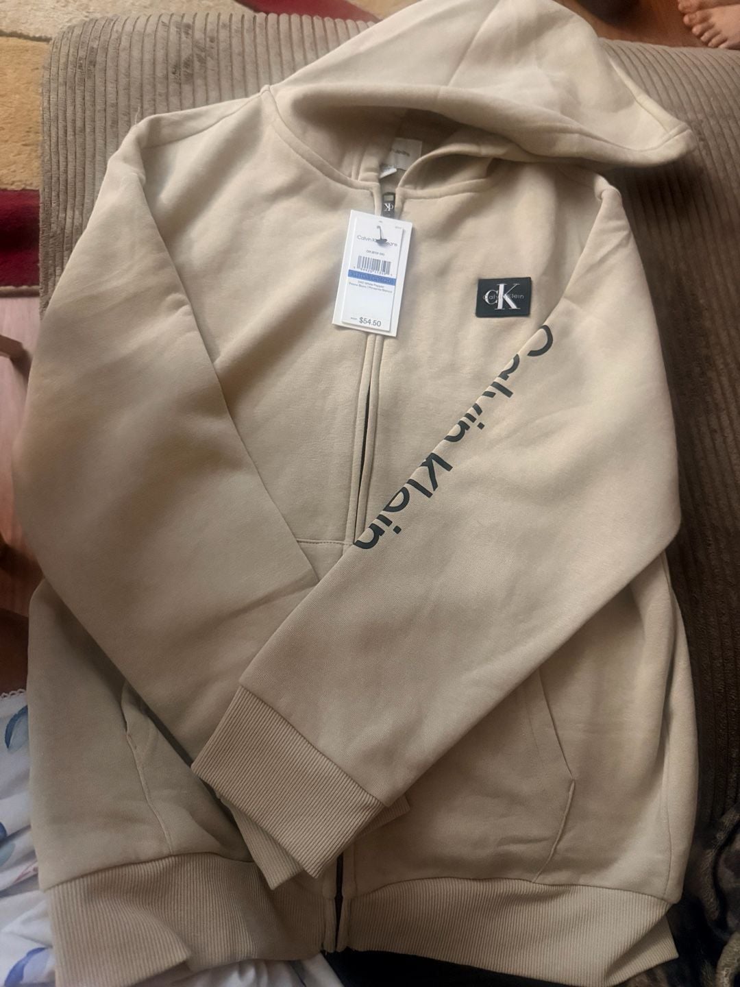 Calvin Klein Monologo Patch Zip Hoodie Beige 1