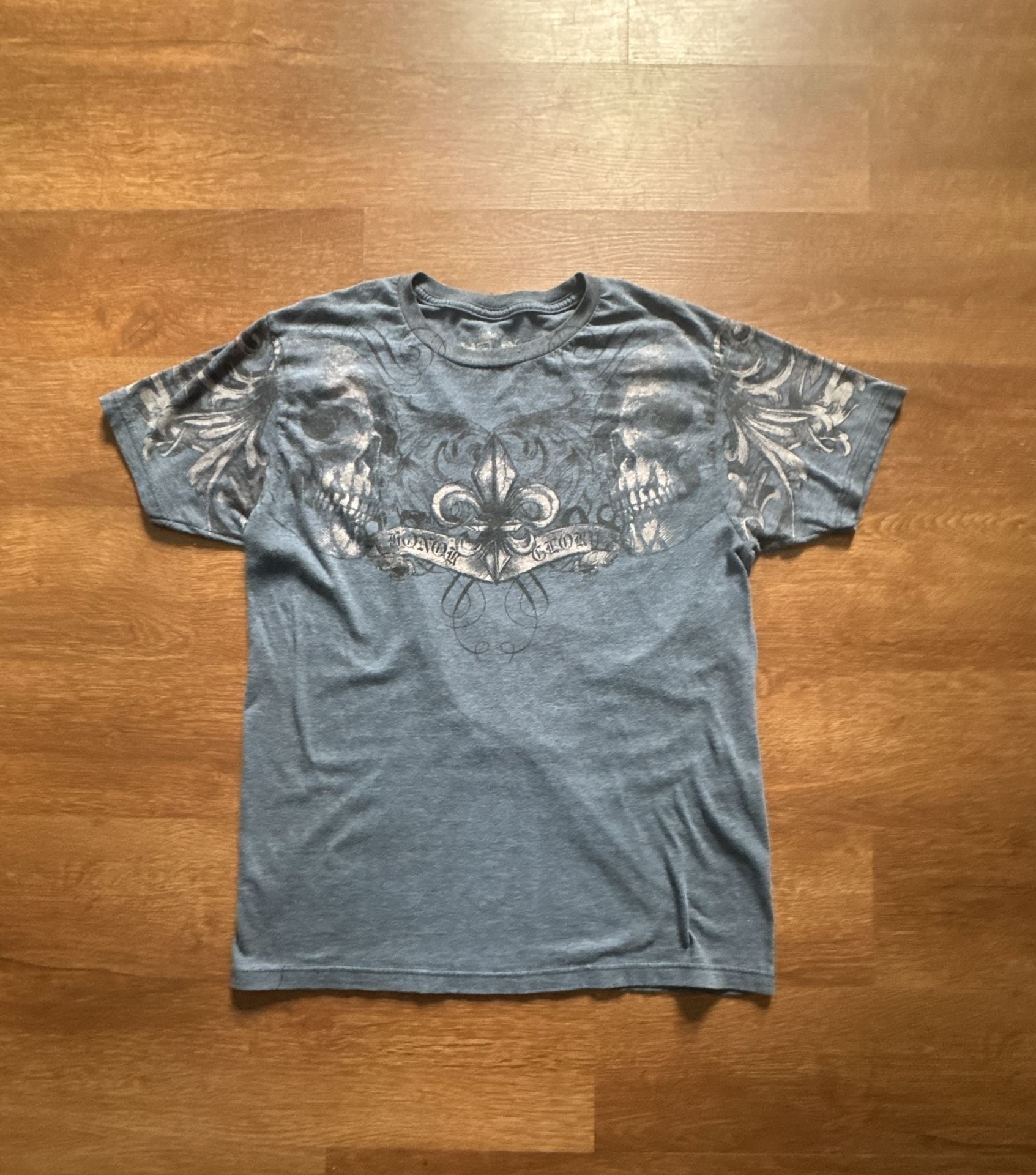 Helix Skull Cross Graphic T-Shirt Size M Blue Y2K Grunge 2