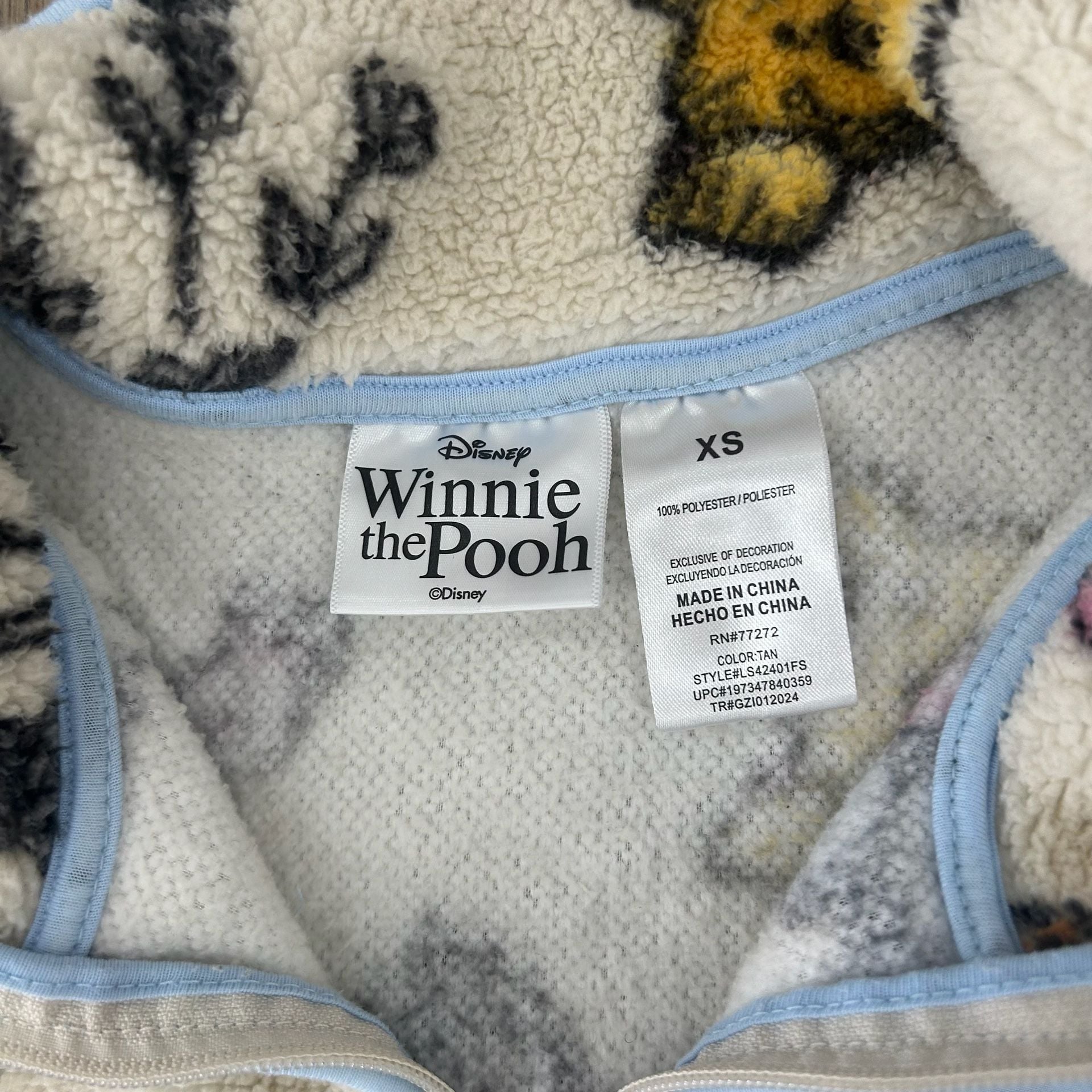 Disney Winnie The Pooh Fleece Size XS Quarter Zip Pullover 3