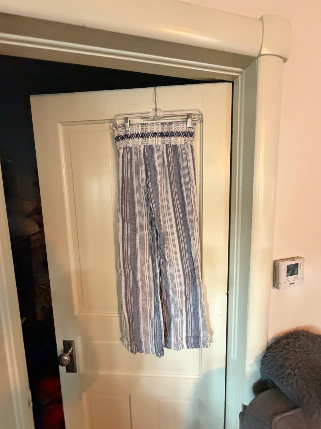 Indigo Rein Pants Size M Blue Striped Linen Blend Smocked Waist 8
