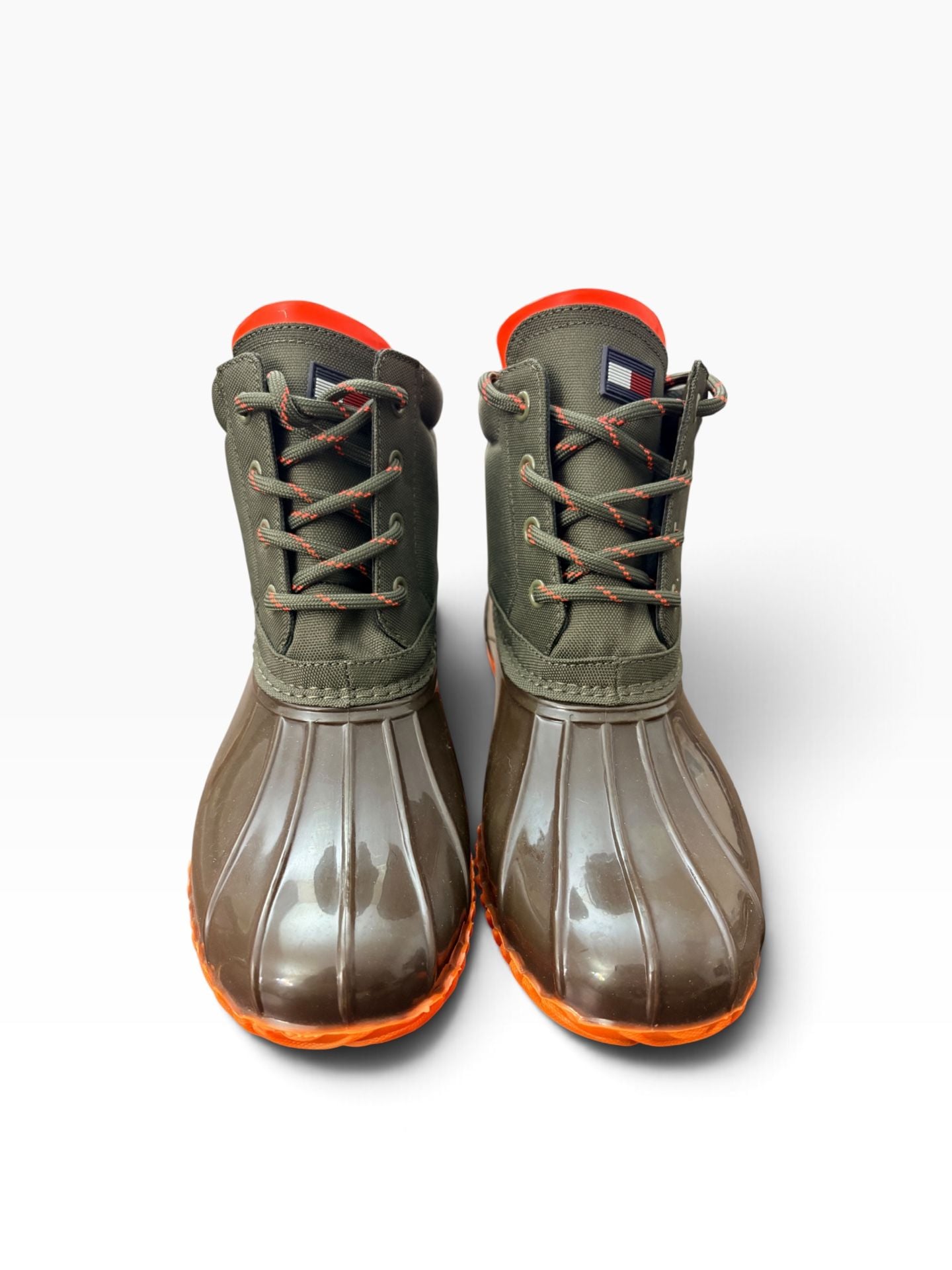 Tommy Hilfiger Twhilen-M Duck Boots Size 8M Olive Green Orange Rain Snow 8
