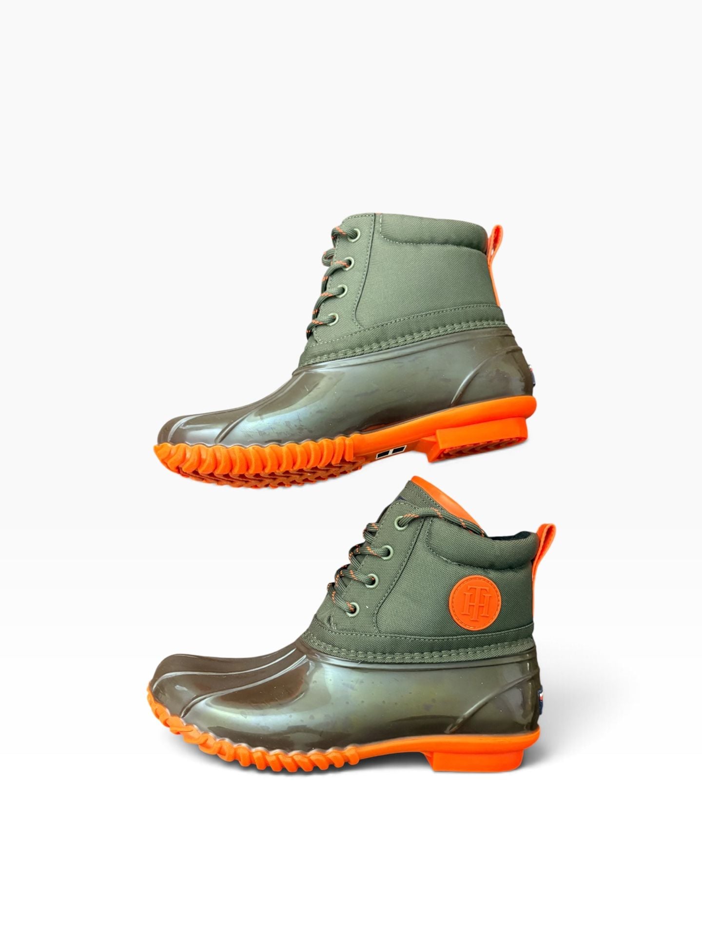 Tommy Hilfiger Twhilen-M Duck Boots Size 8M Olive Green Orange Rain Snow 9