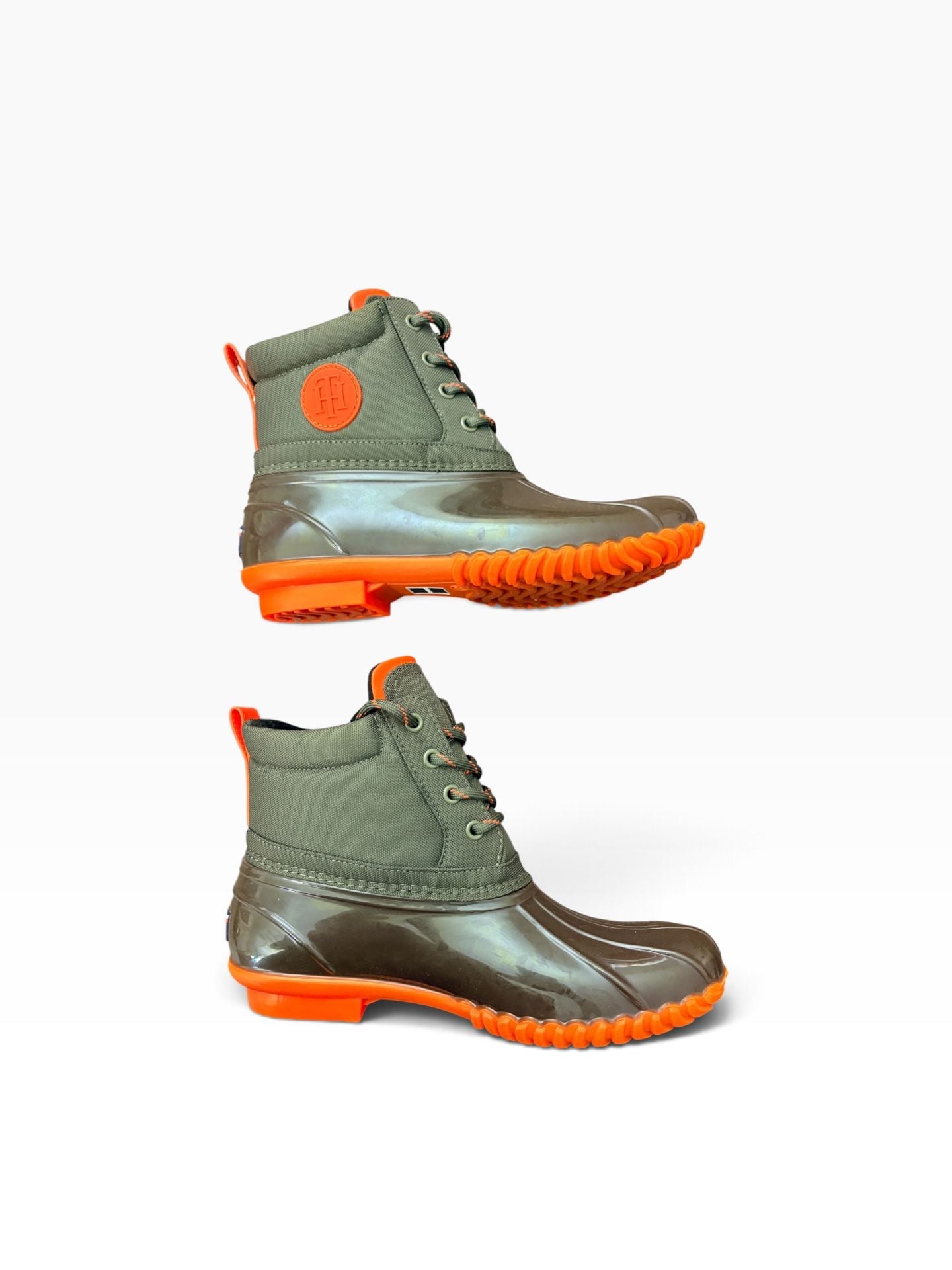 Tommy Hilfiger Twhilen-M Duck Boots Size 8M Olive Green Orange Rain Snow 10