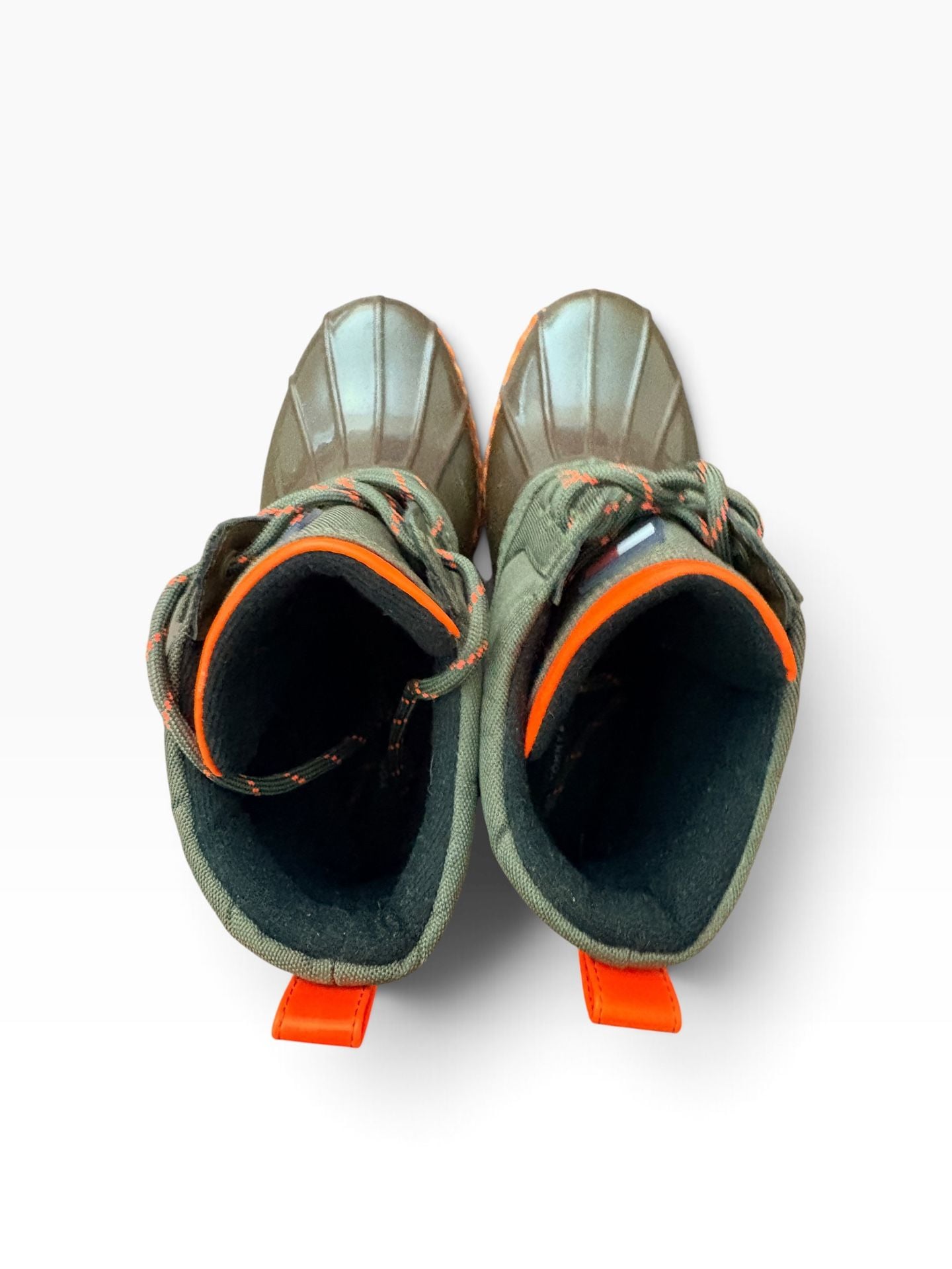 Tommy Hilfiger Twhilen-M Duck Boots Size 8M Olive Green Orange Rain Snow 12