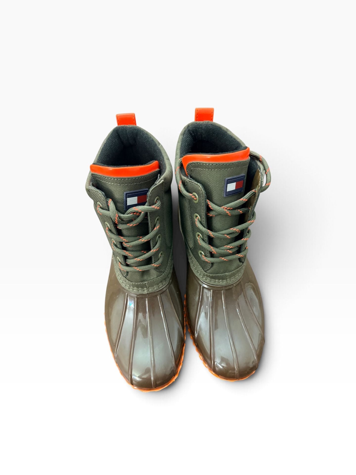 Tommy Hilfiger Twhilen-M Duck Boots Size 8M Olive Green Orange Rain Snow 13