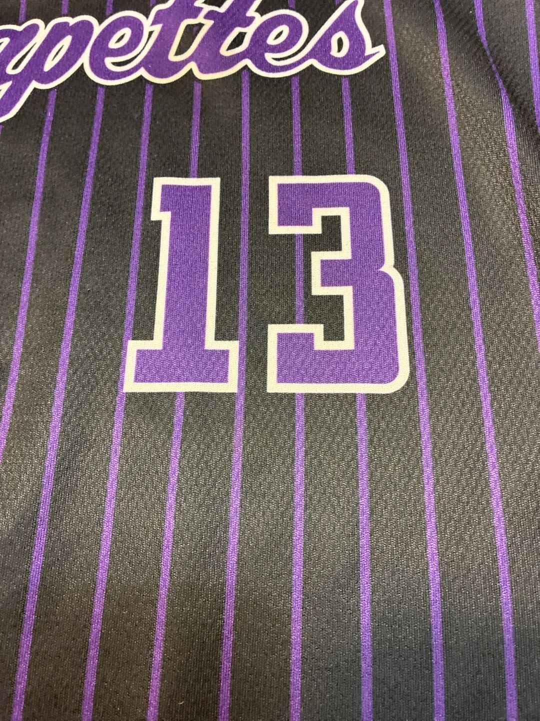 The Gluv Grapettes Pinstripe Softball Jersey 13 Black Purple 4
