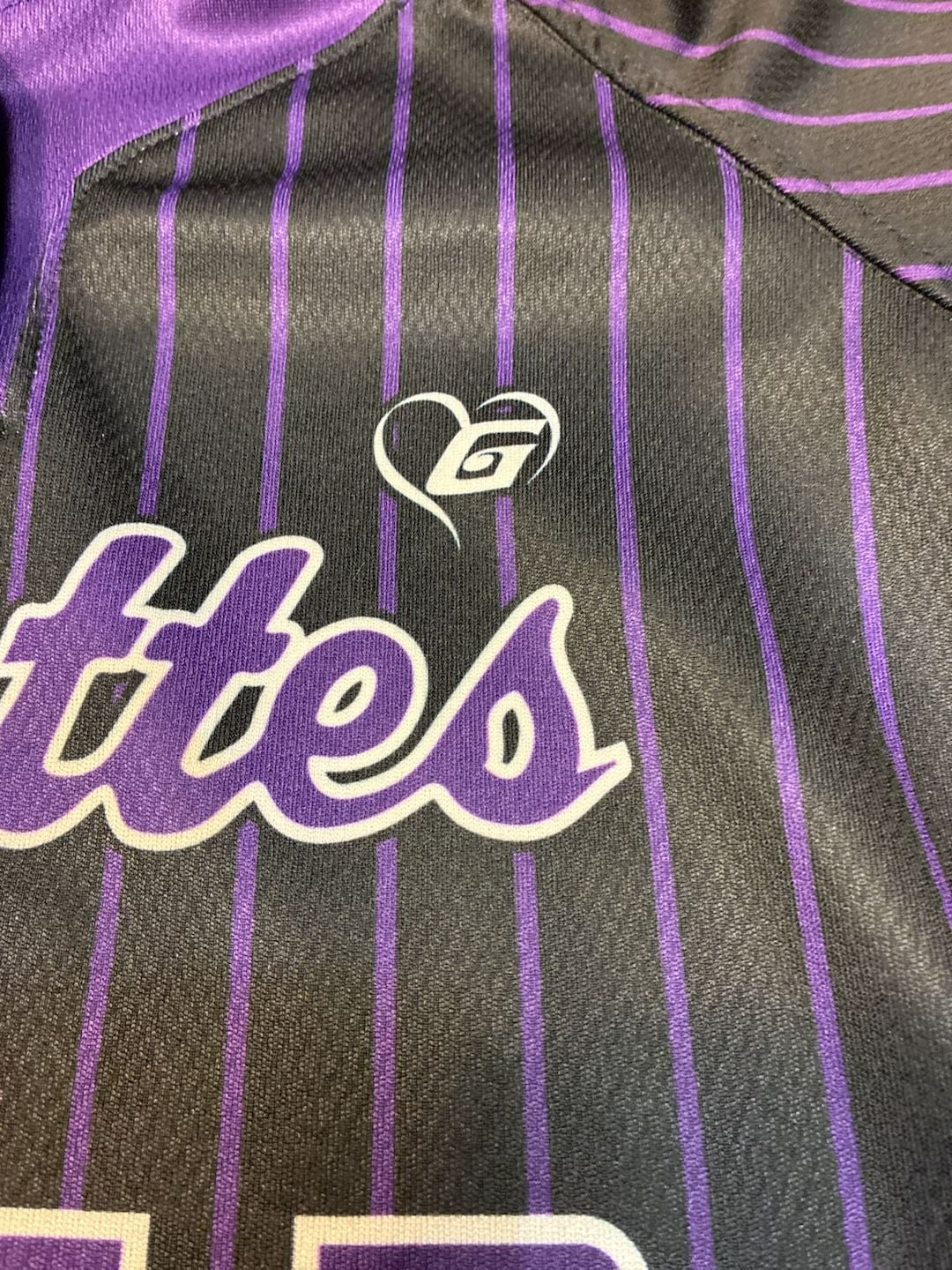 The Gluv Grapettes Pinstripe Softball Jersey 13 Black Purple 5