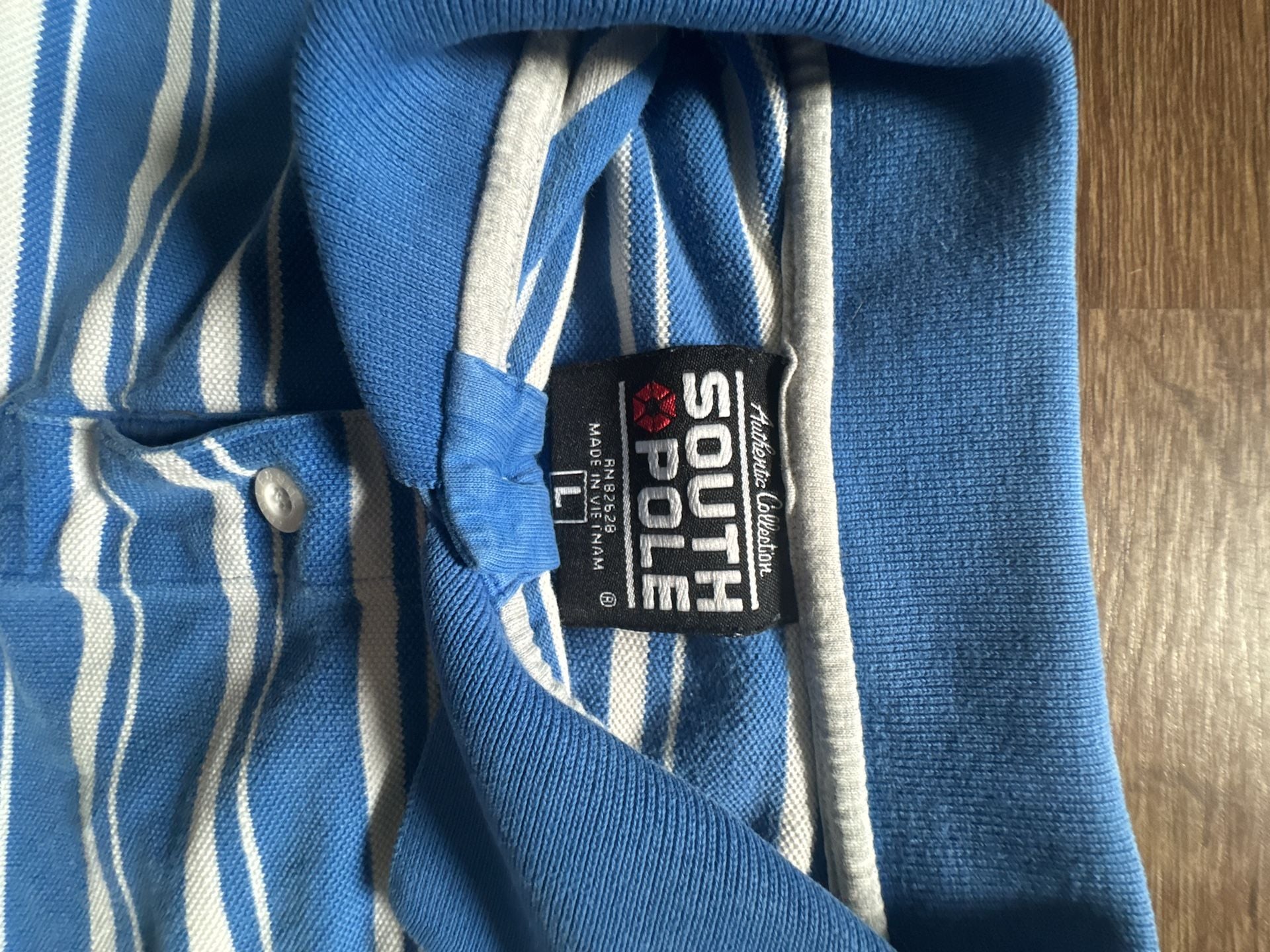 Southpole Striped Polo Shirt Size L Blue White 4