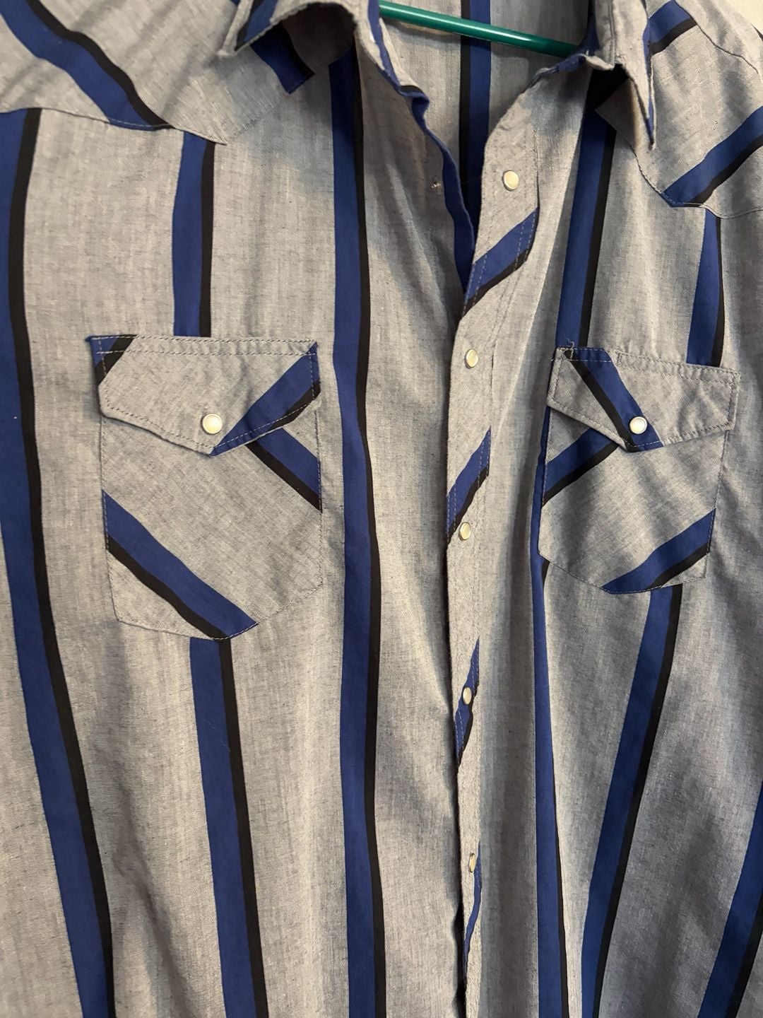 Wrangler Western Shirt Size 3X Gray Blue Stripe Pearl Snap Long 3