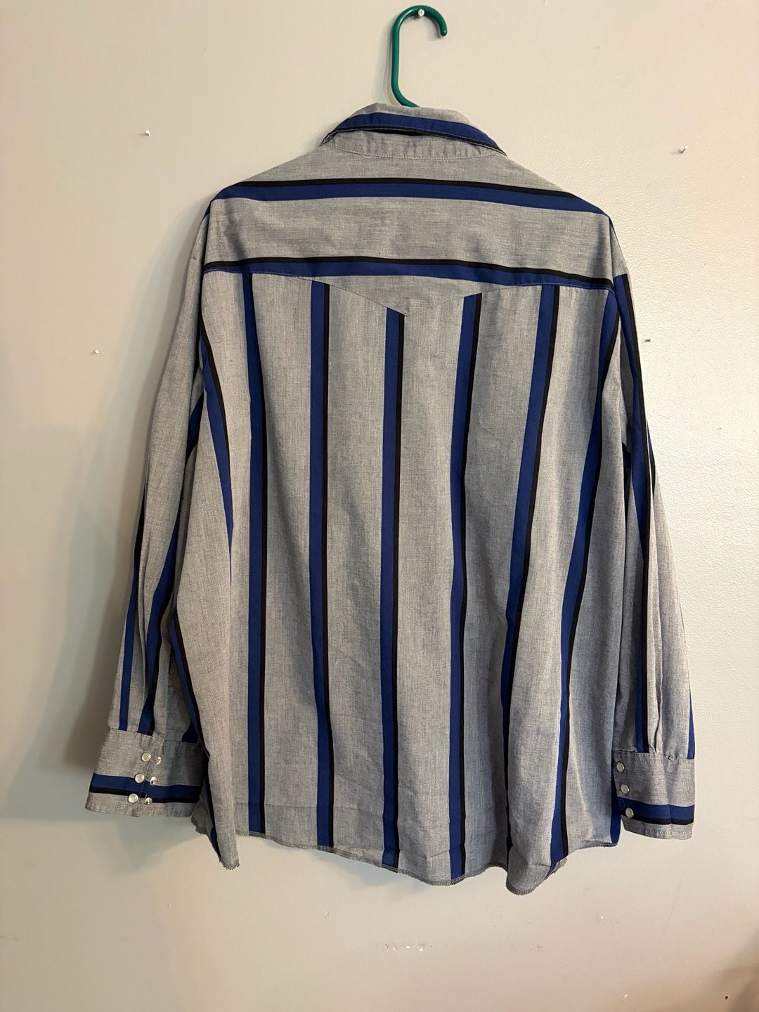 Wrangler Western Shirt Size 3X Gray Blue Stripe Pearl Snap Long 6