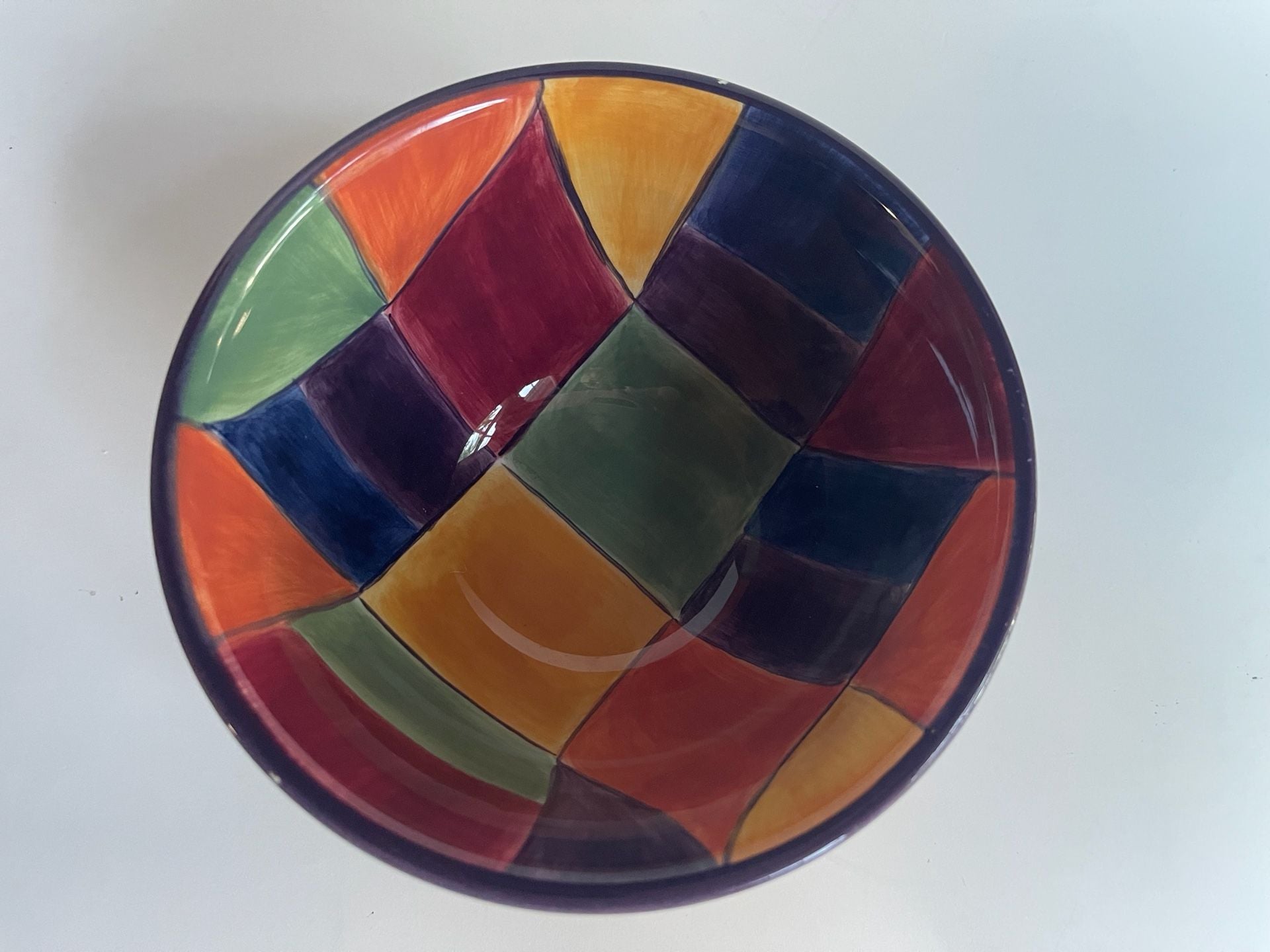 Tabletops Gallery Caracas Multicolor Hand Painted Checkered Bowl 3