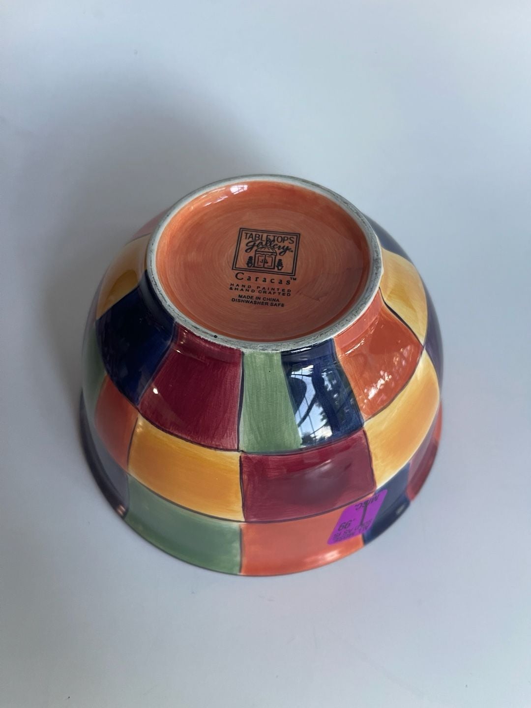 Tabletops Gallery Caracas Multicolor Hand Painted Checkered Bowl 4