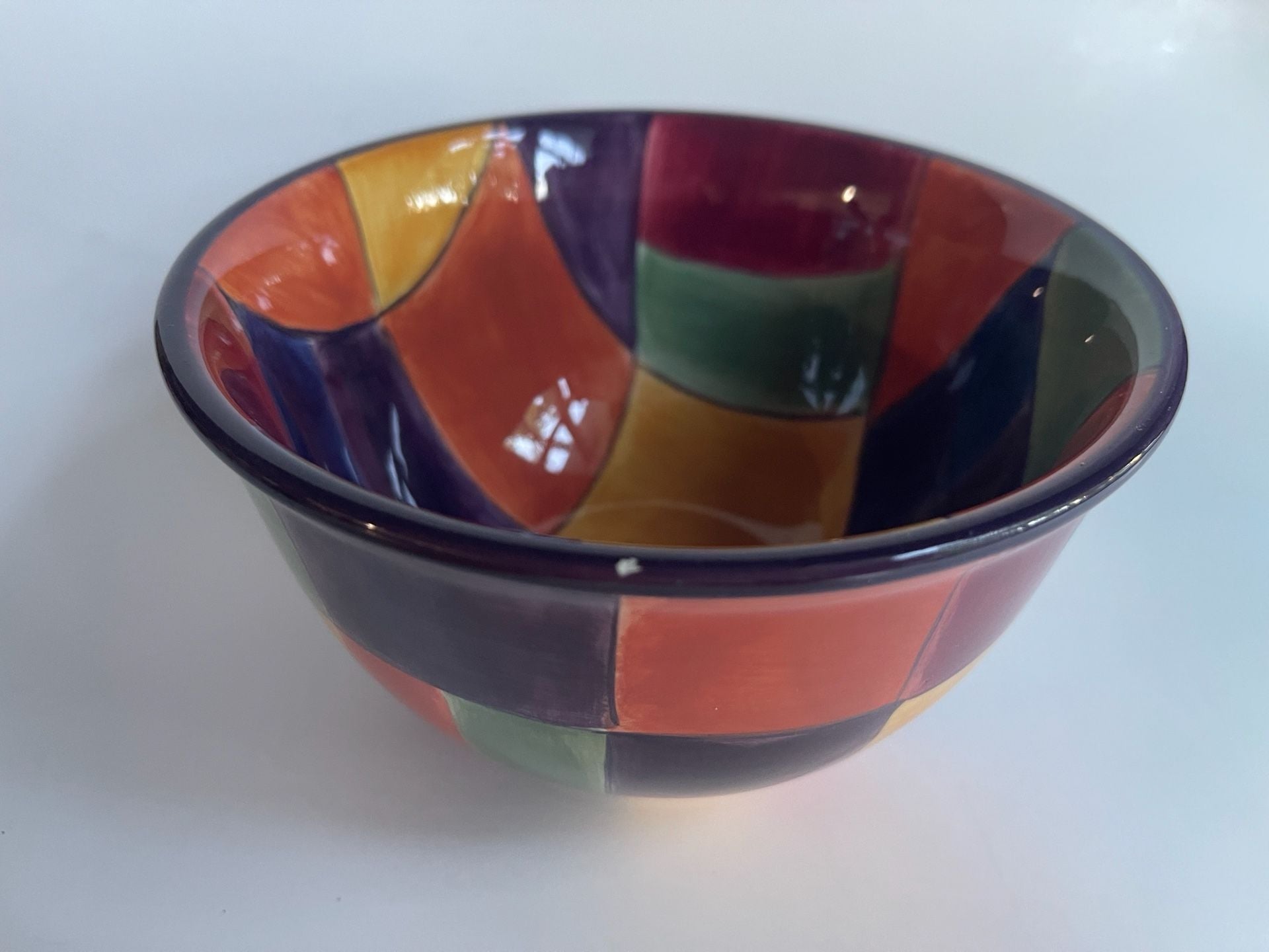 Tabletops Gallery Caracas Multicolor Hand Painted Checkered Bowl 7