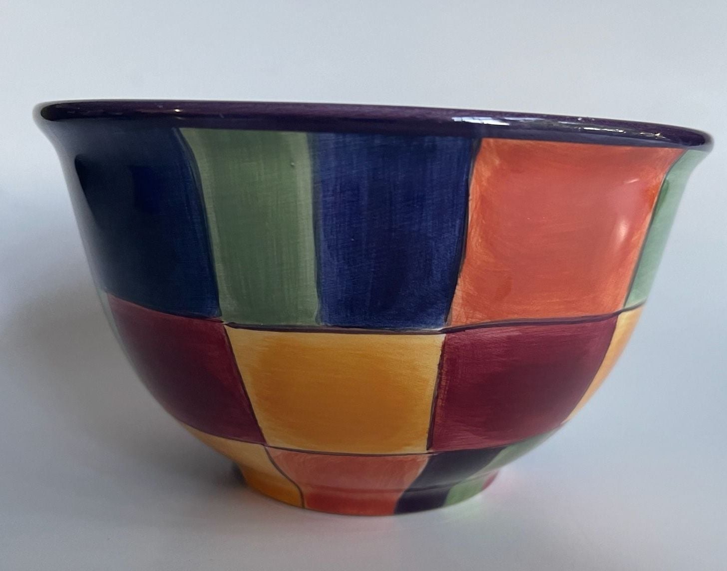 Tabletops Gallery Caracas Multicolor Hand Painted Checkered Bowl 2