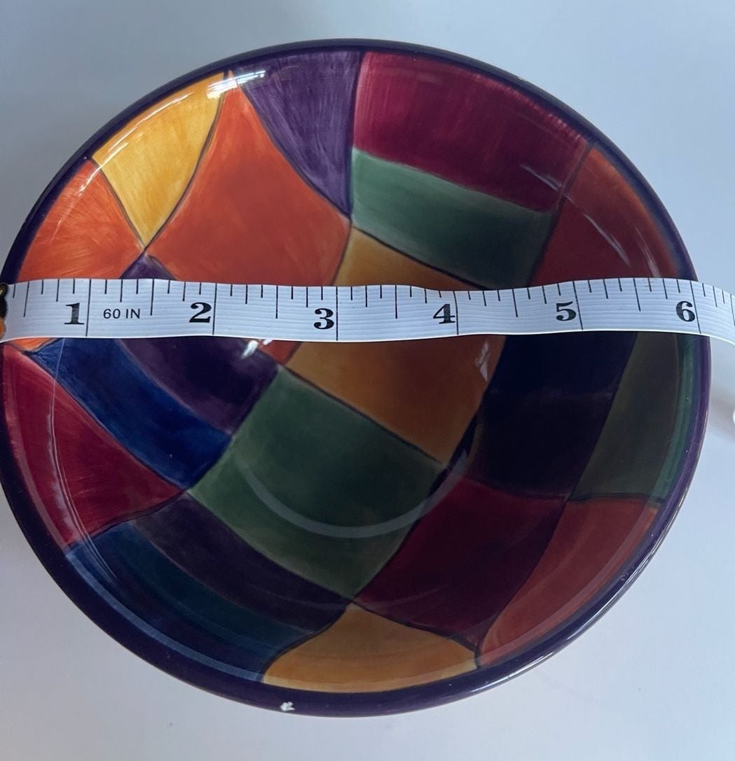 Tabletops Gallery Caracas Multicolor Hand Painted Checkered Bowl 8