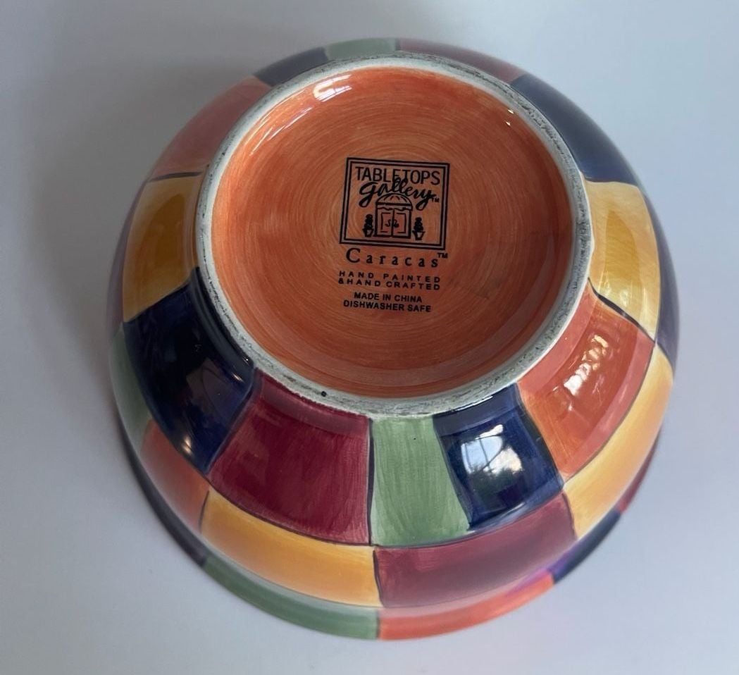 Tabletops Gallery Caracas Multicolor Hand Painted Checkered Bowl 5