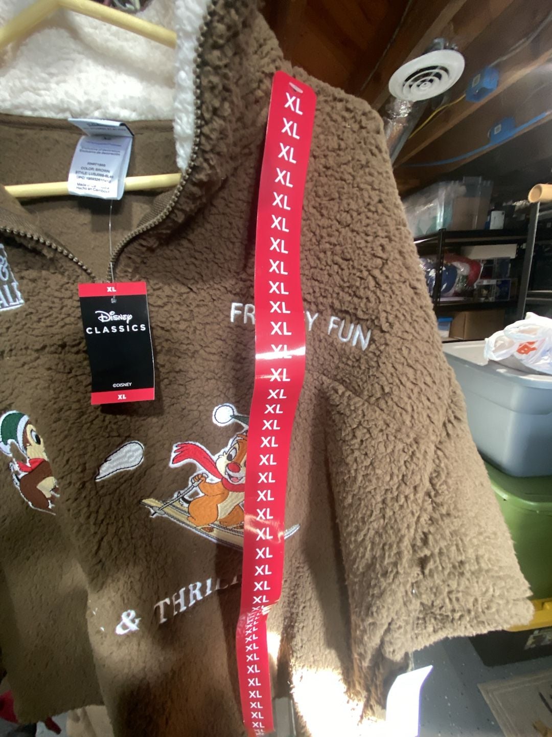 Disney Chip & Dale Sherpa 1/2 Zip Pullover Size XL Brown NWT 4