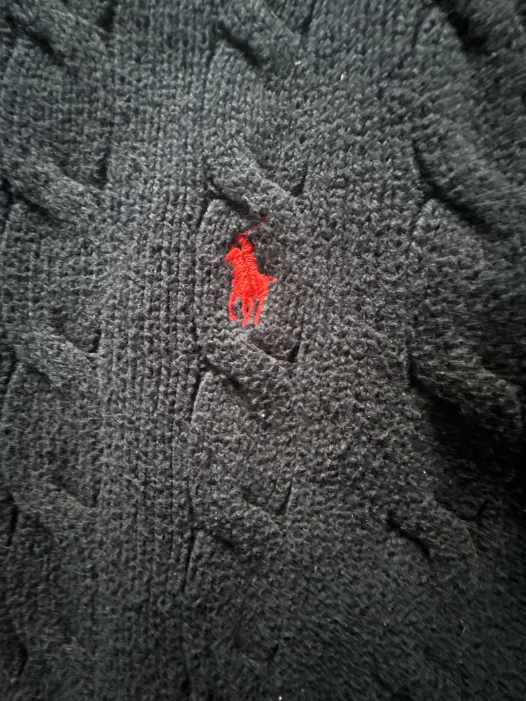 Polo Ralph Lauren Cable Knit Sweater Size L/G Navy Red Logo 4