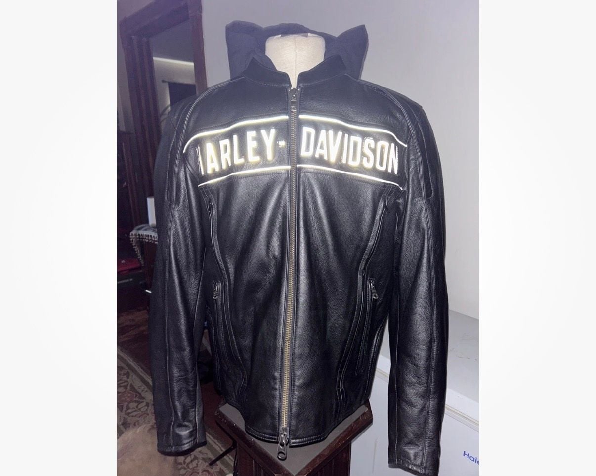 3-in-1 Harley Davidson Leather Motorcycle Jacket REFLECTIVE 3
