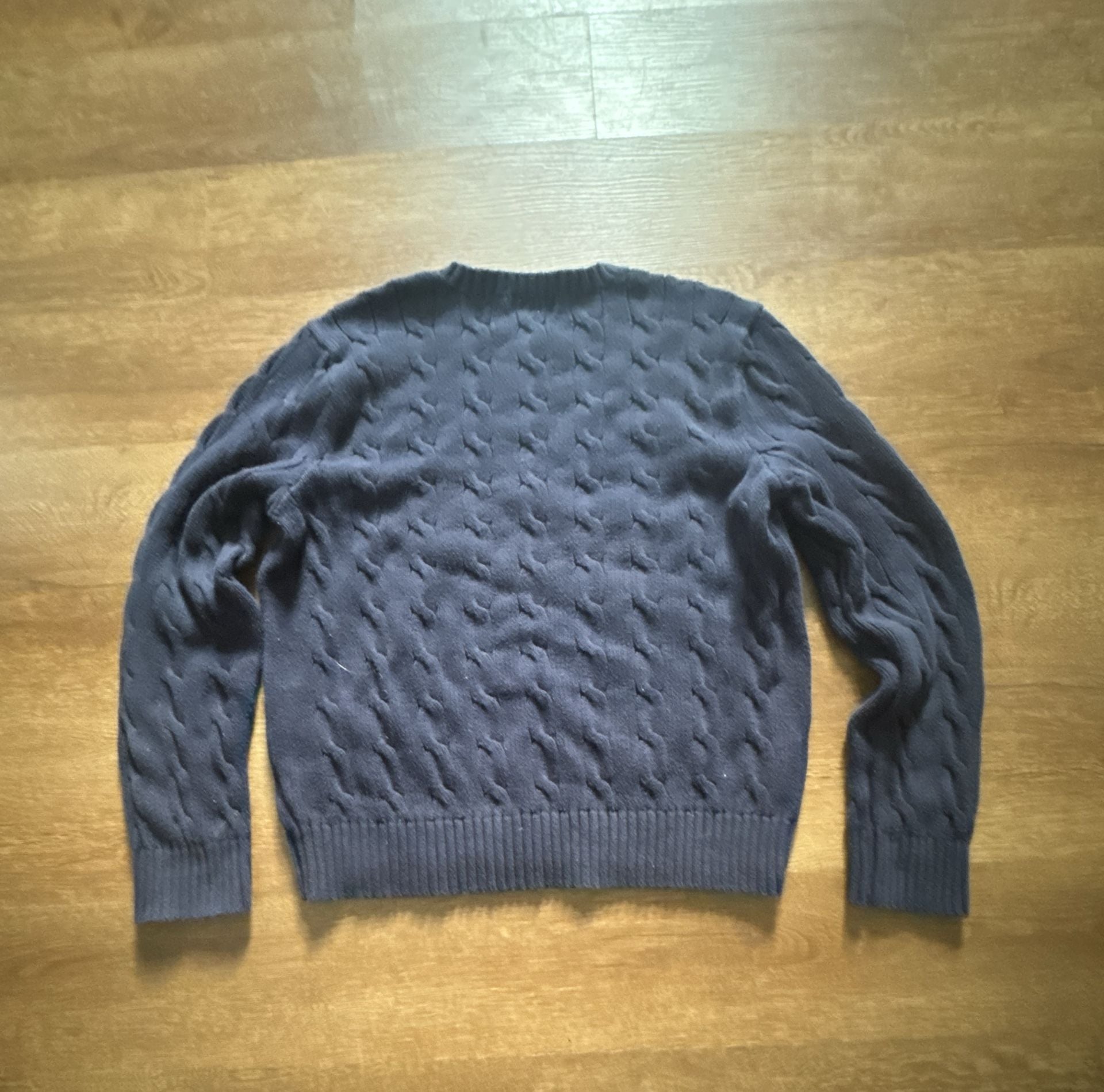 Polo Ralph Lauren Cable Knit Sweater Size L/G Navy Red Logo 5