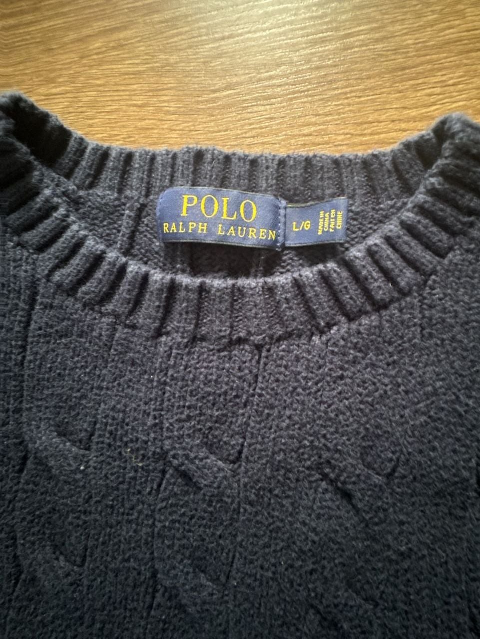 Polo Ralph Lauren Cable Knit Sweater Size L/G Navy Red Logo 3