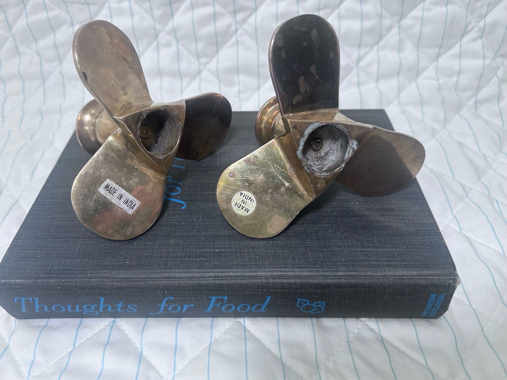 Vintage Brass Propeller Candlestick Holders Nautical Pair 4