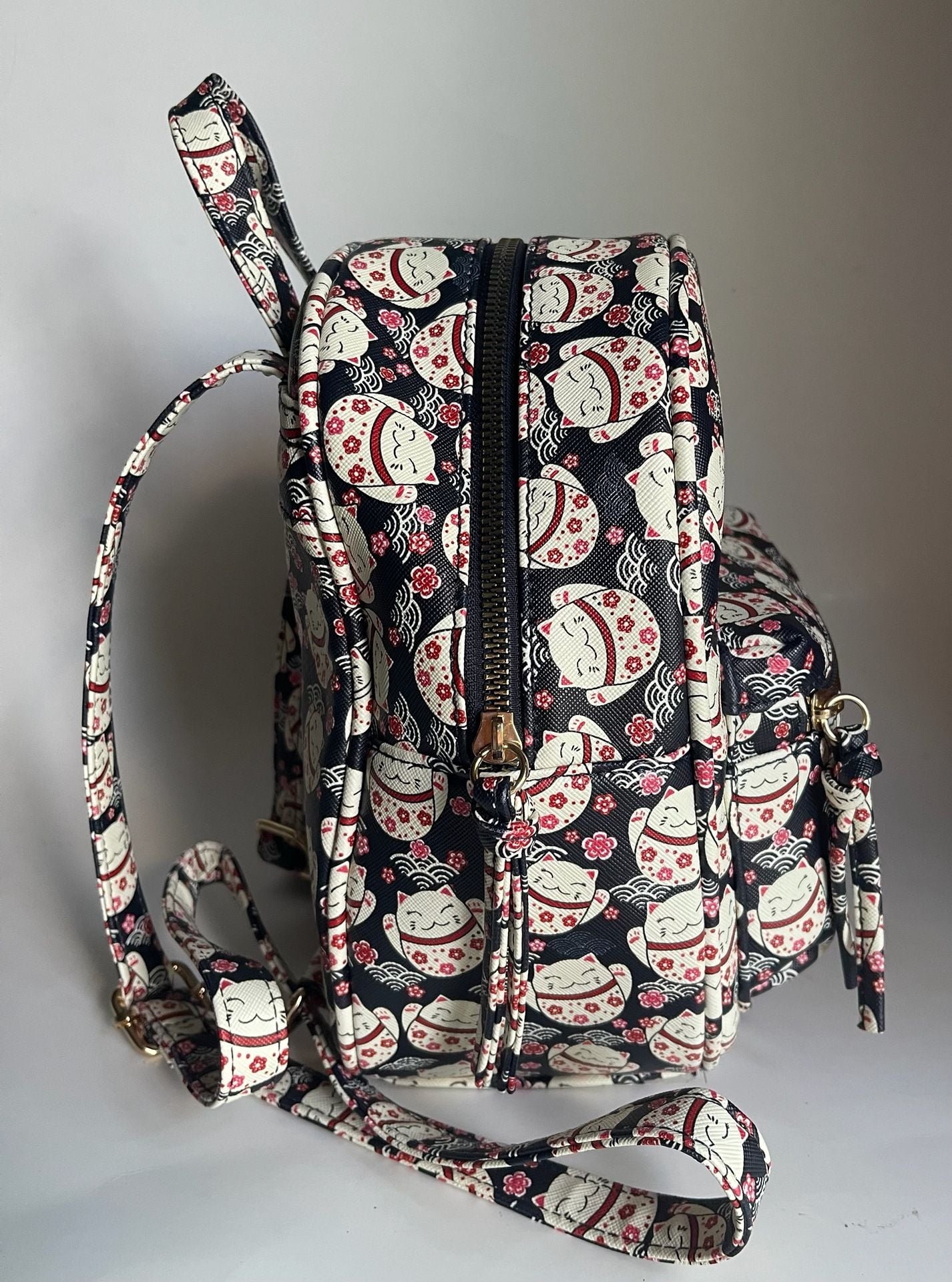 Under One Sky Maneki Neko Lucky Cat Print Mini Backpack Black 4