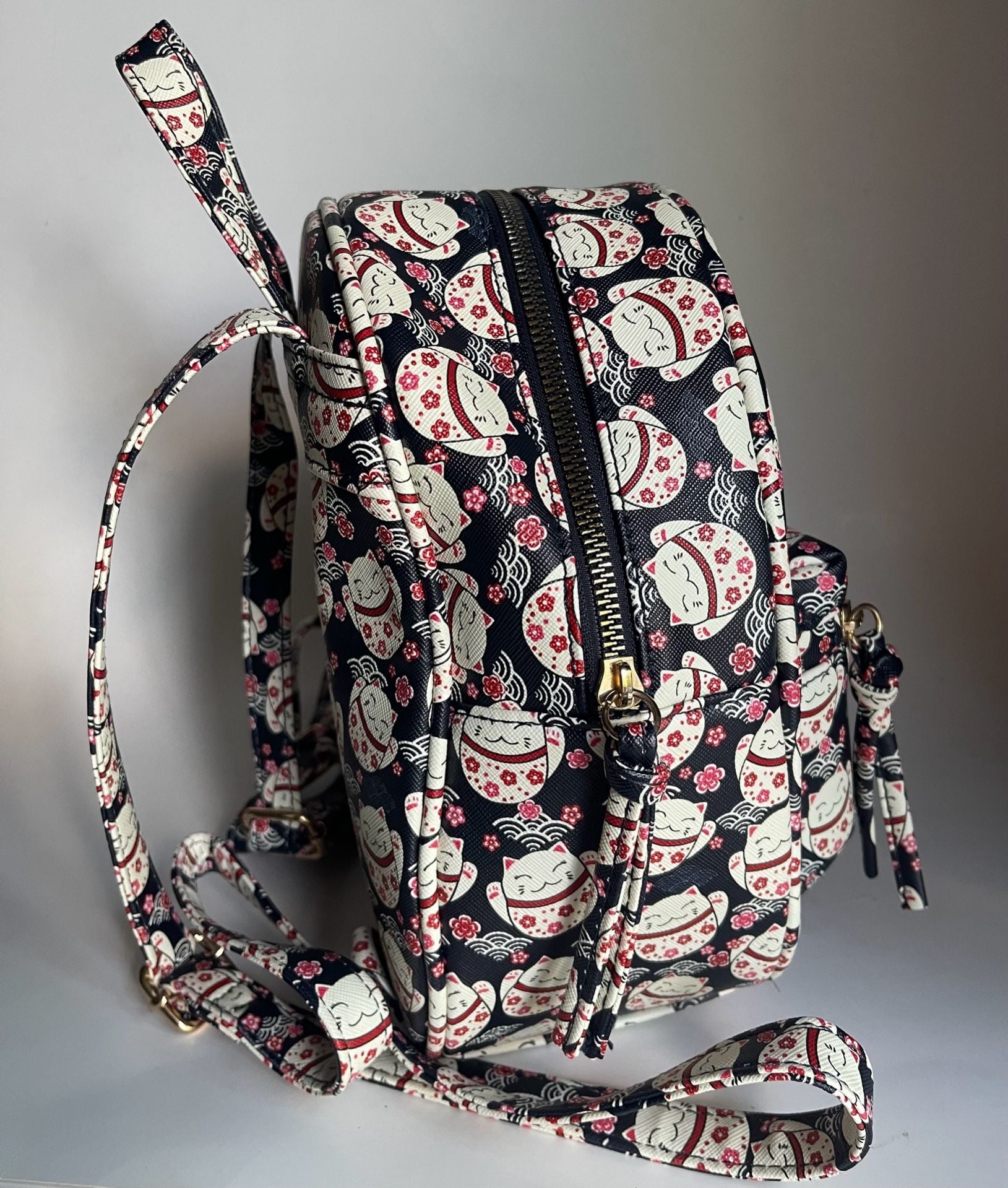Under One Sky Maneki Neko Lucky Cat Print Mini Backpack Black 5