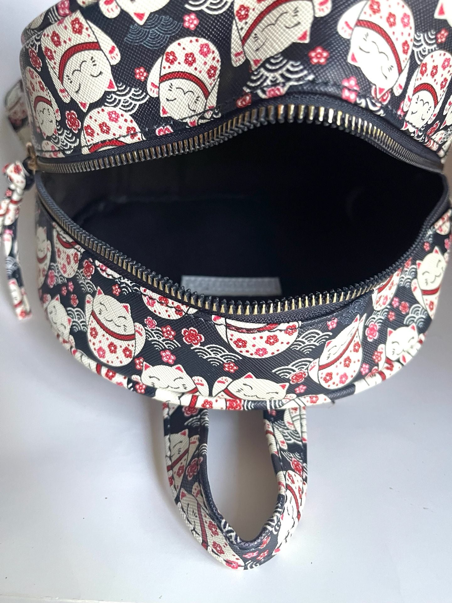 Under One Sky Maneki Neko Lucky Cat Print Mini Backpack Black 8
