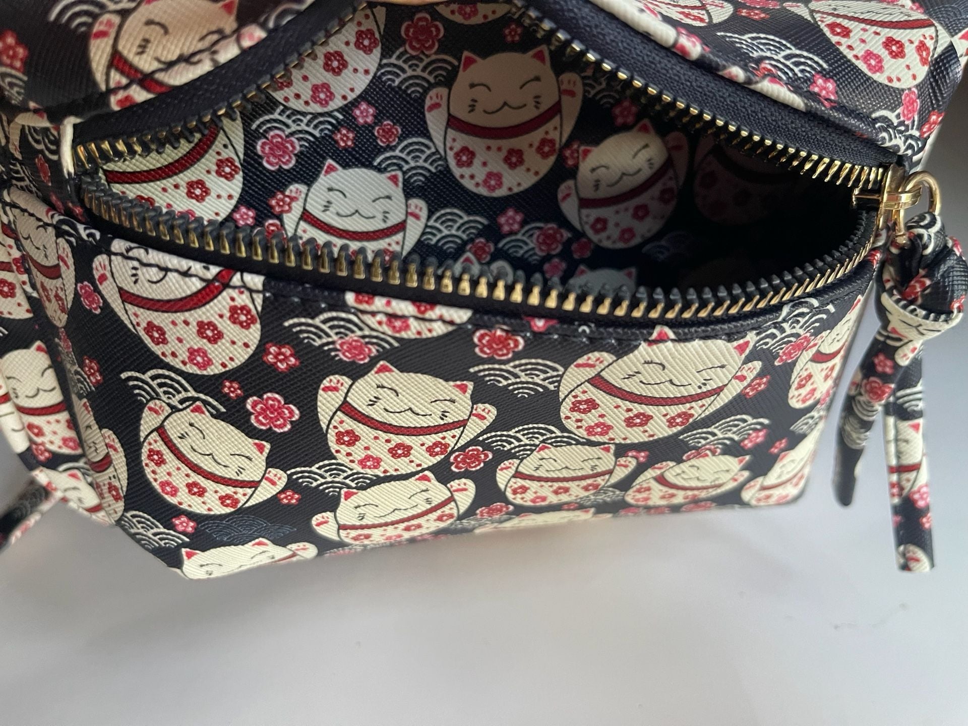 Under One Sky Maneki Neko Lucky Cat Print Mini Backpack Black 9