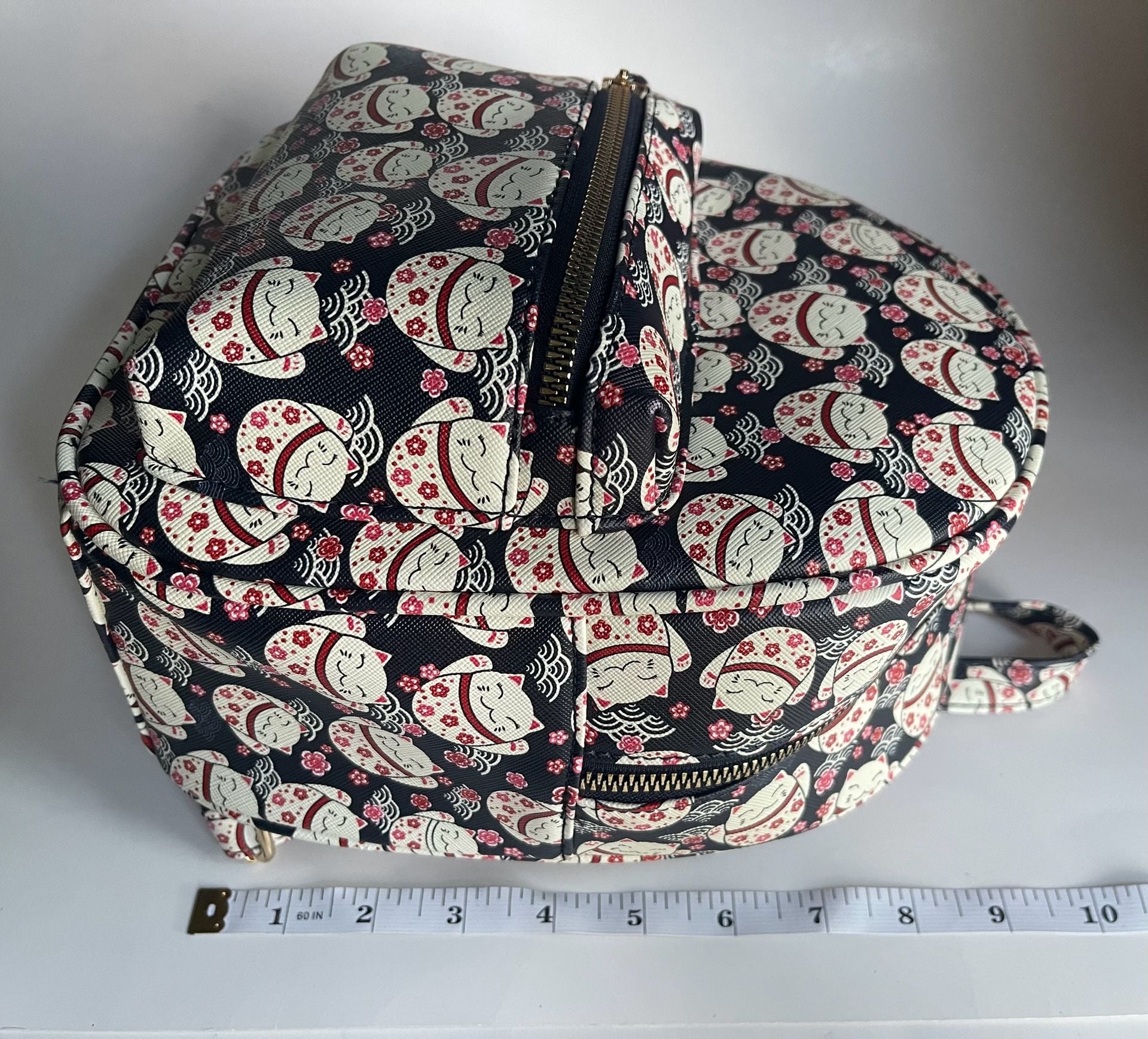 Under One Sky Maneki Neko Lucky Cat Print Mini Backpack Black 10
