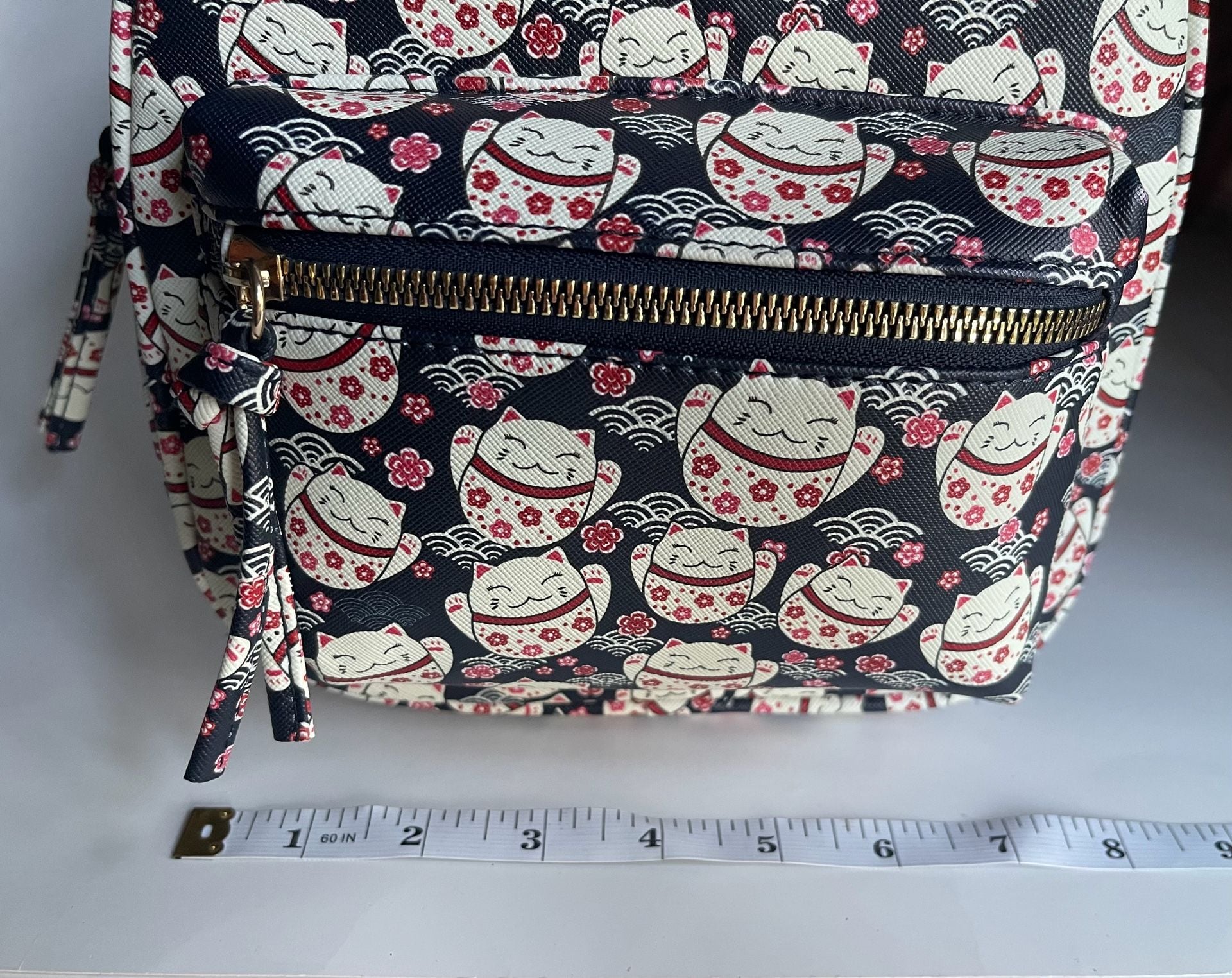 Under One Sky Maneki Neko Lucky Cat Print Mini Backpack Black 11