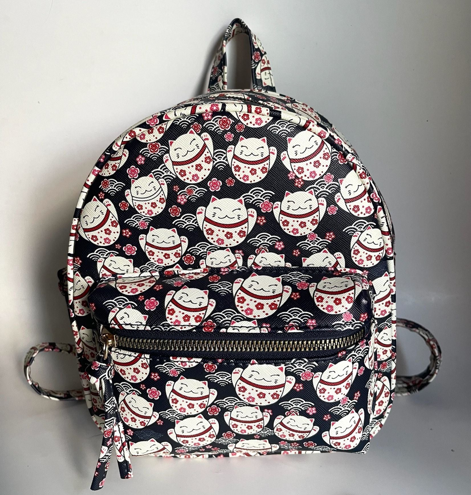 Under One Sky Maneki Neko Lucky Cat Print Mini Backpack Black 2