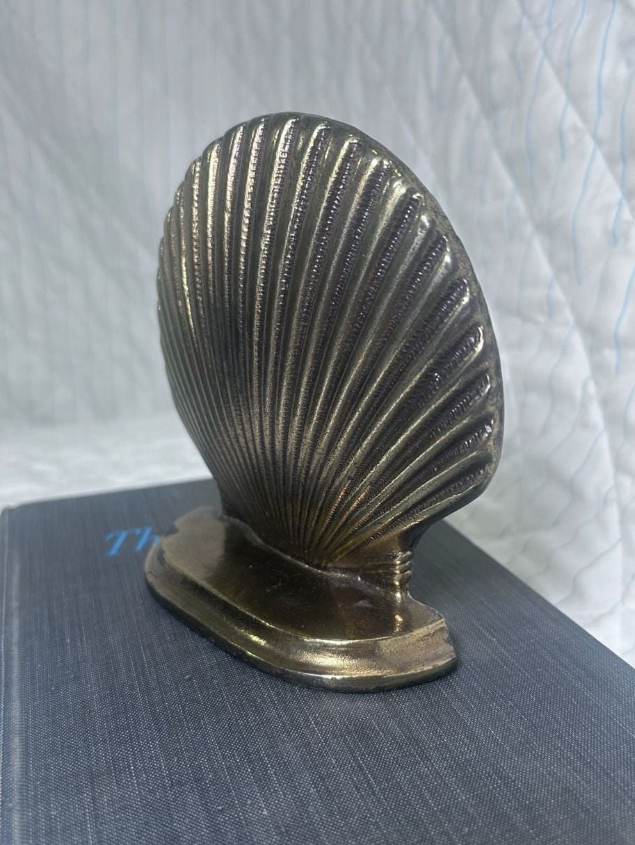 Vintage Brass Scallop Shell Bookend Single Heavy Metal Decor 2