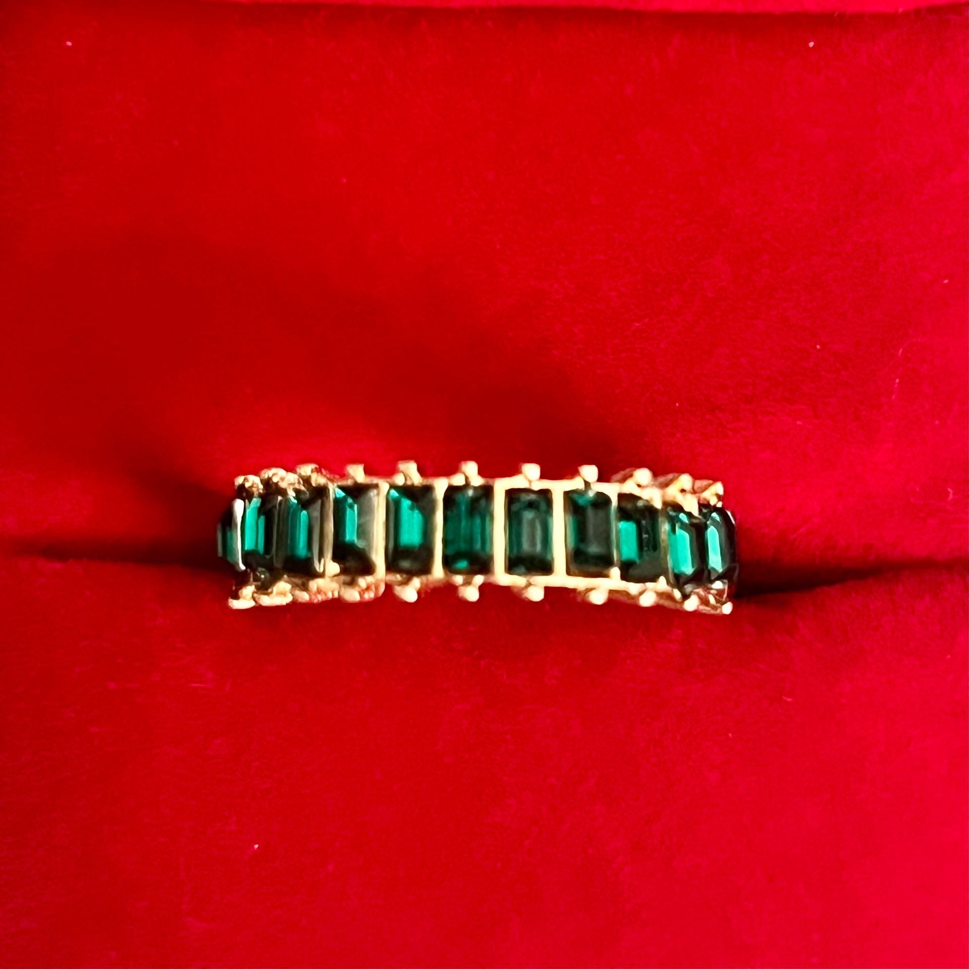 Baguette Cut Emerald Gemstone Gold Band Size 8 1
