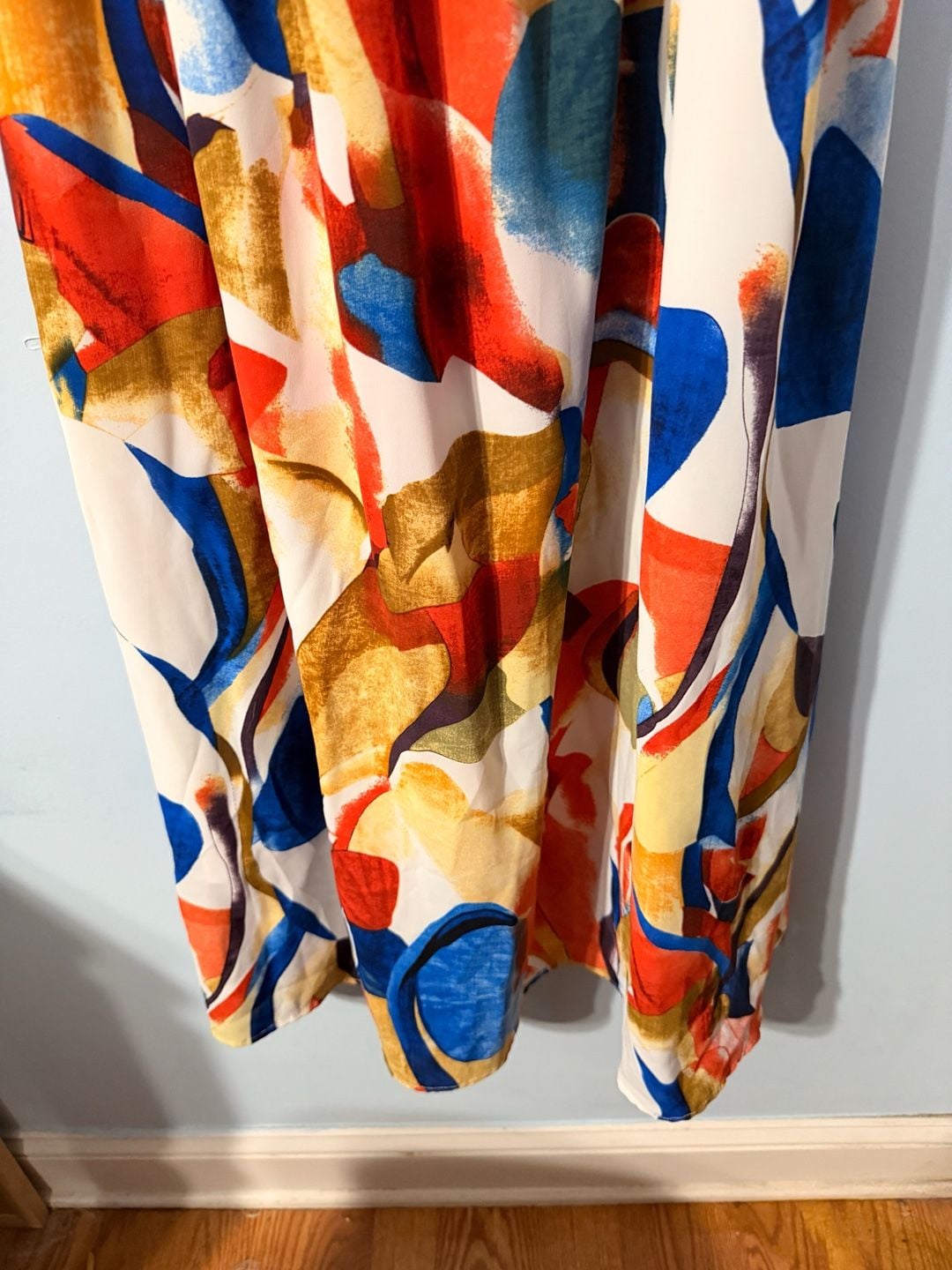 PRETTYGARDEN Maxi Dress Size L Multicolor Abstract Print Smocked Tie Strap 2