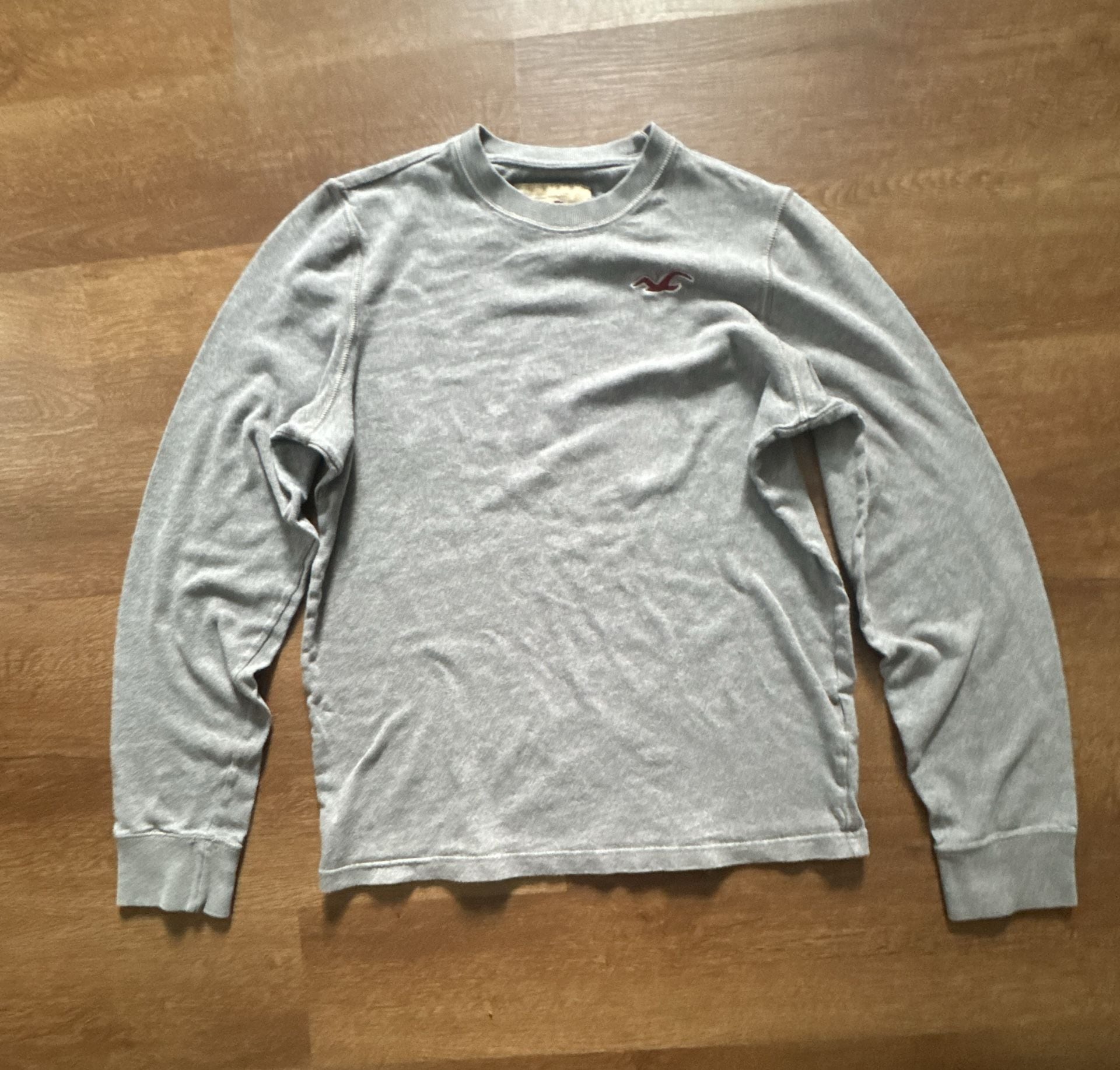 Hollister Long Sleeve Thermal Shirt Size L Gray Crew Neck Embroidered Logo 2