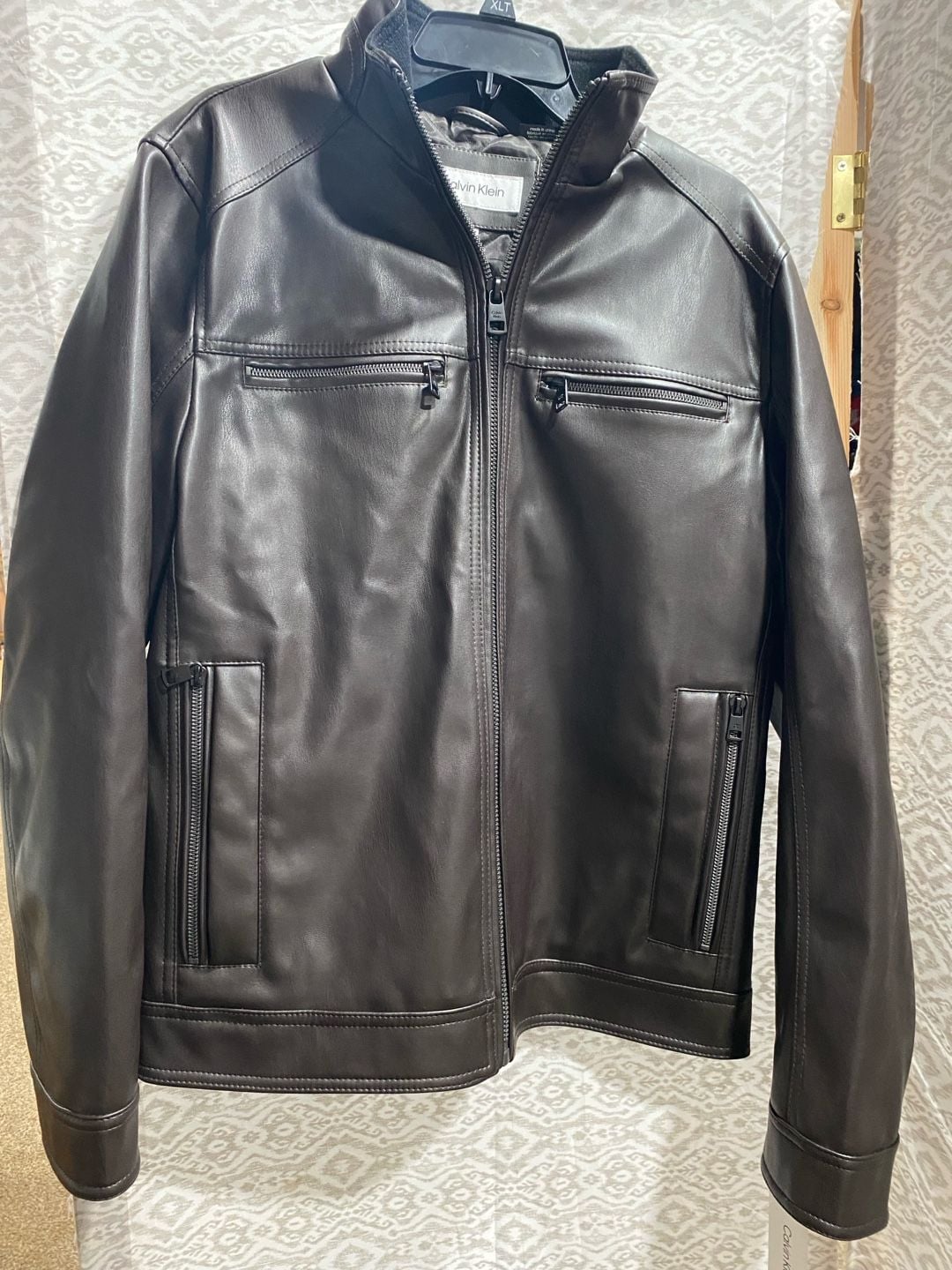 Calvin Klein Faux Leather Moto Jacket Brown 2
