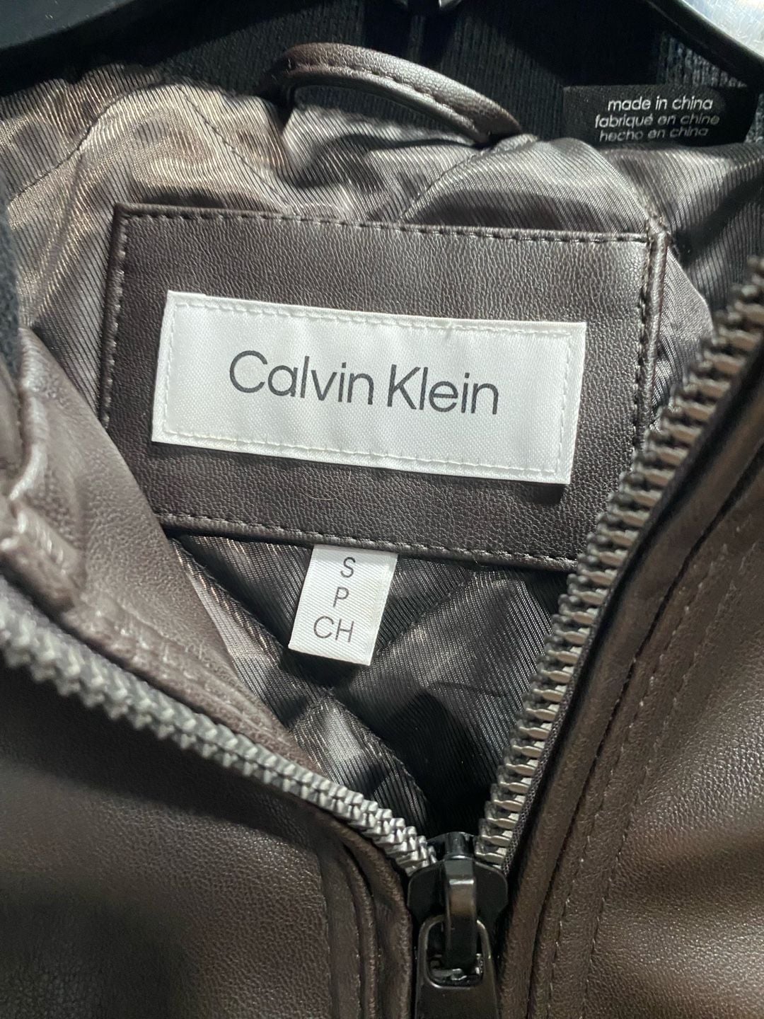 Calvin Klein Faux Leather Moto Jacket Brown 3