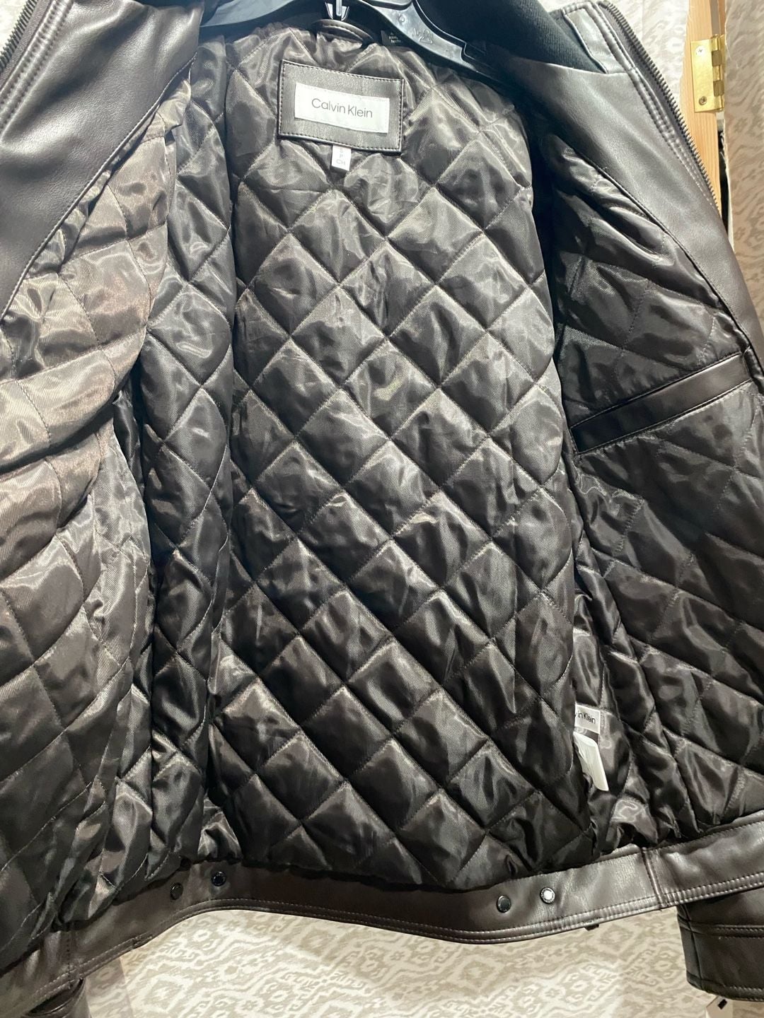Calvin Klein Faux Leather Moto Jacket Brown 5