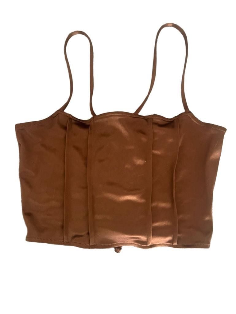 H&M Brown Satin Corset Lace-Up Crop Top 2