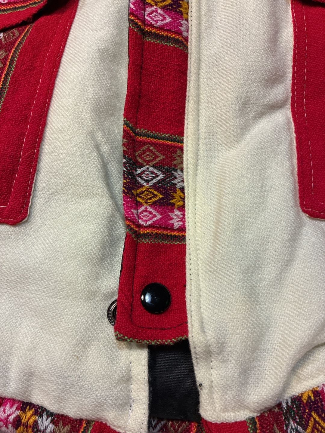 Vintage Handcrafted Hooded Jacket Red White Geometric Print Size M 3
