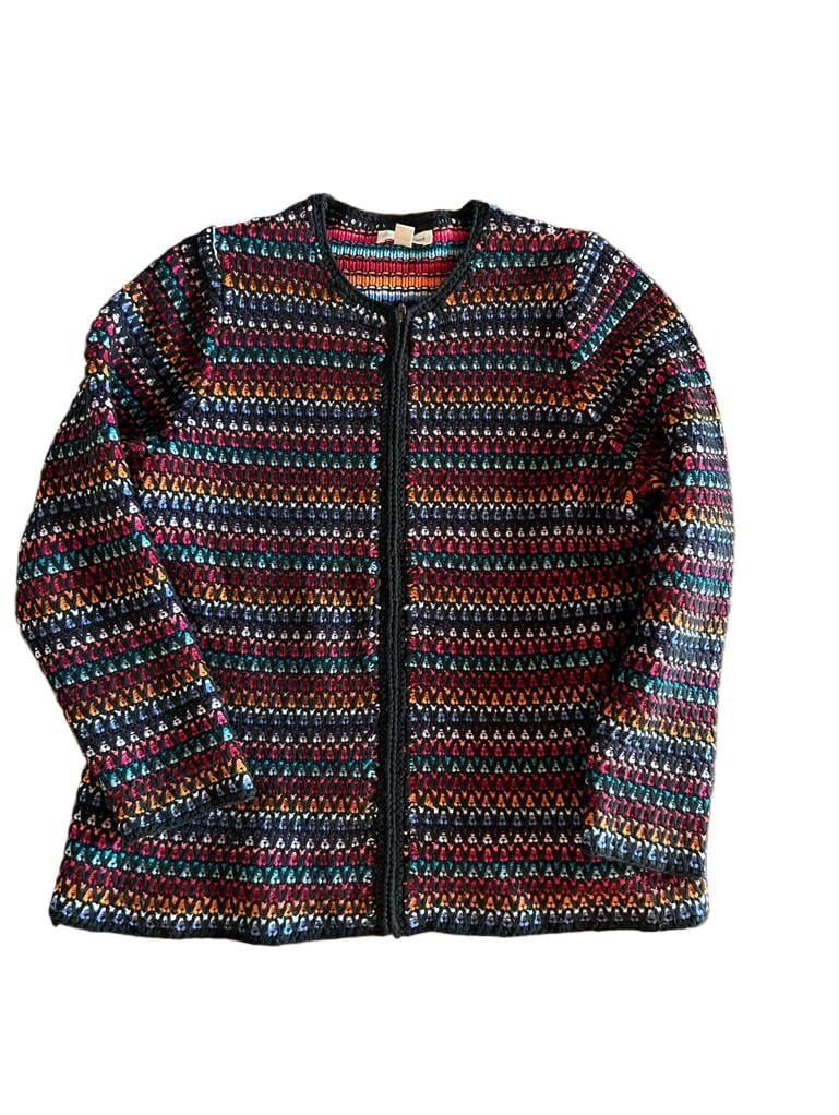 Coldwater Creek Cardigan 1X Multicolor Striped Knit Zip Front Cotton Blend 3